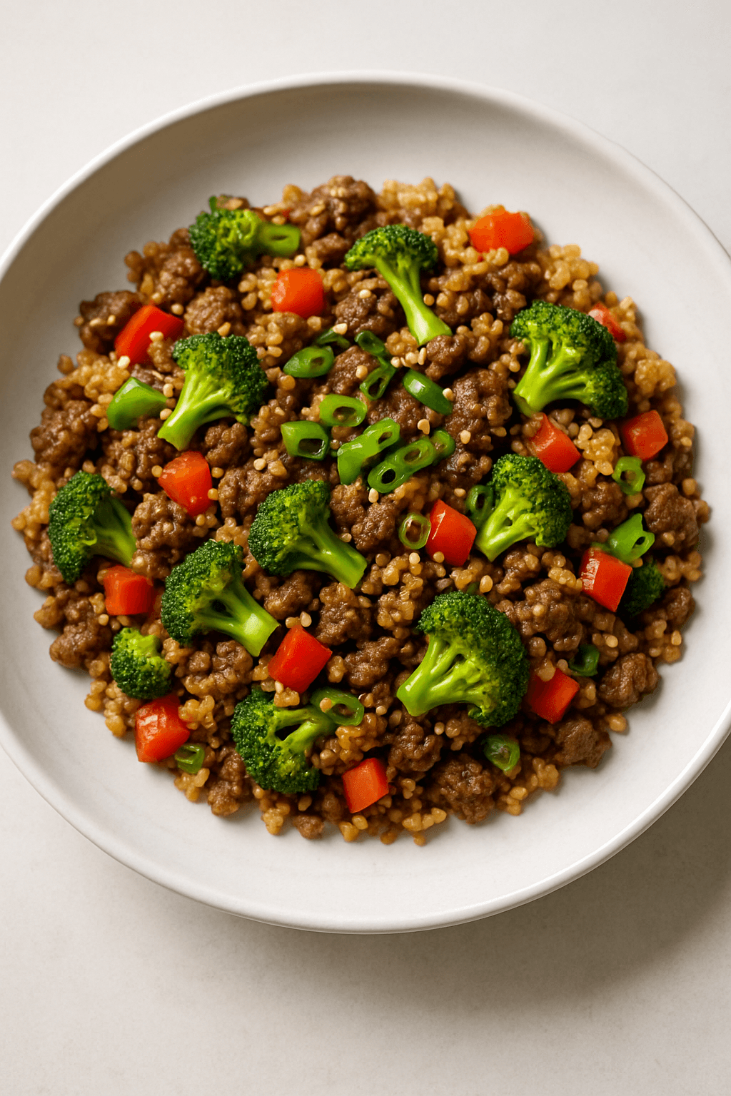Savory Ground Beef and Cauliflower Rice Stir-Fry with Ginger-Sesame Glaze