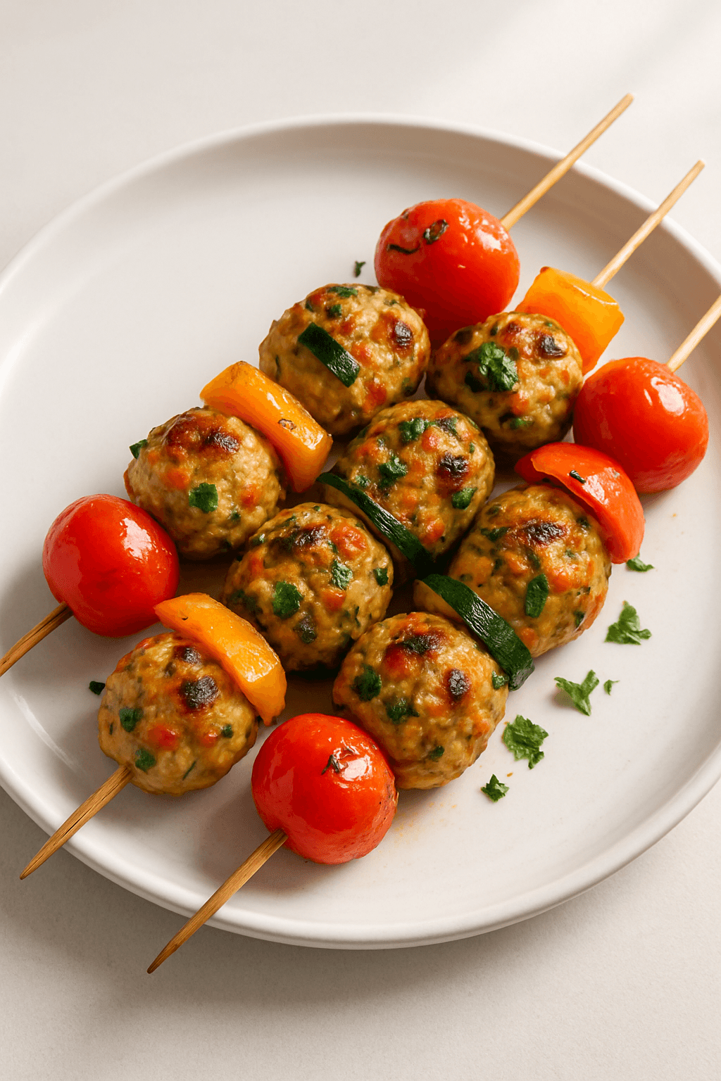 Savory Ground Chicken and Seasonal Vegetable Skewers with Citrus Herb Marinade