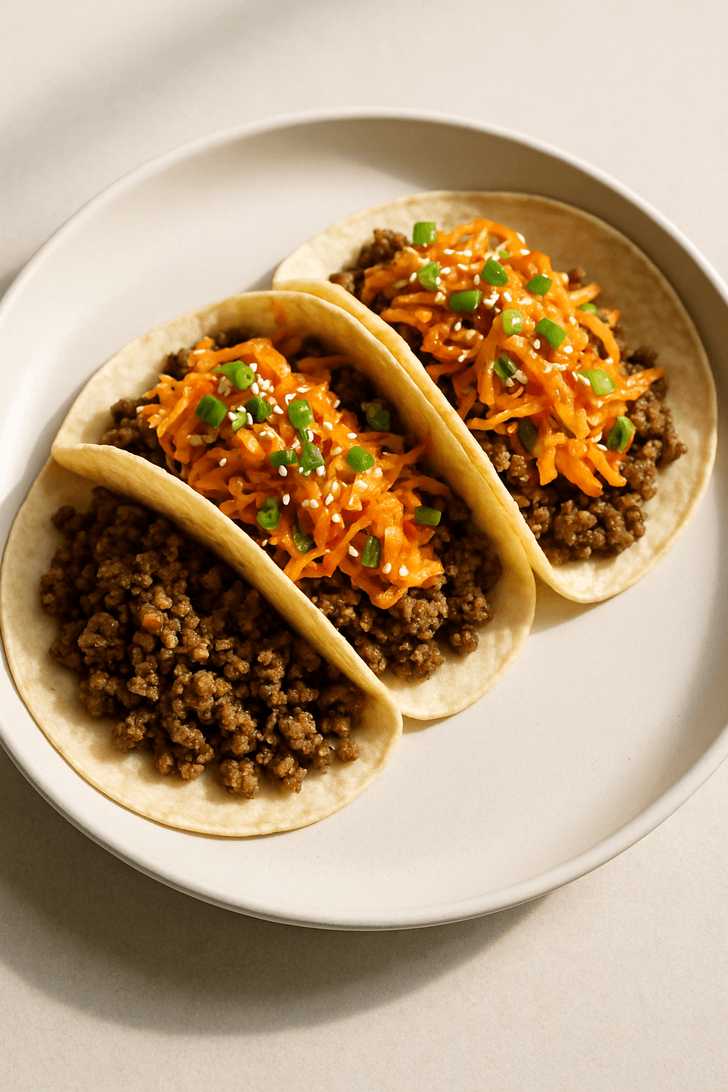 Korean-Mexican Fusion Beef Tacos with Spicy Kimchi Slaw