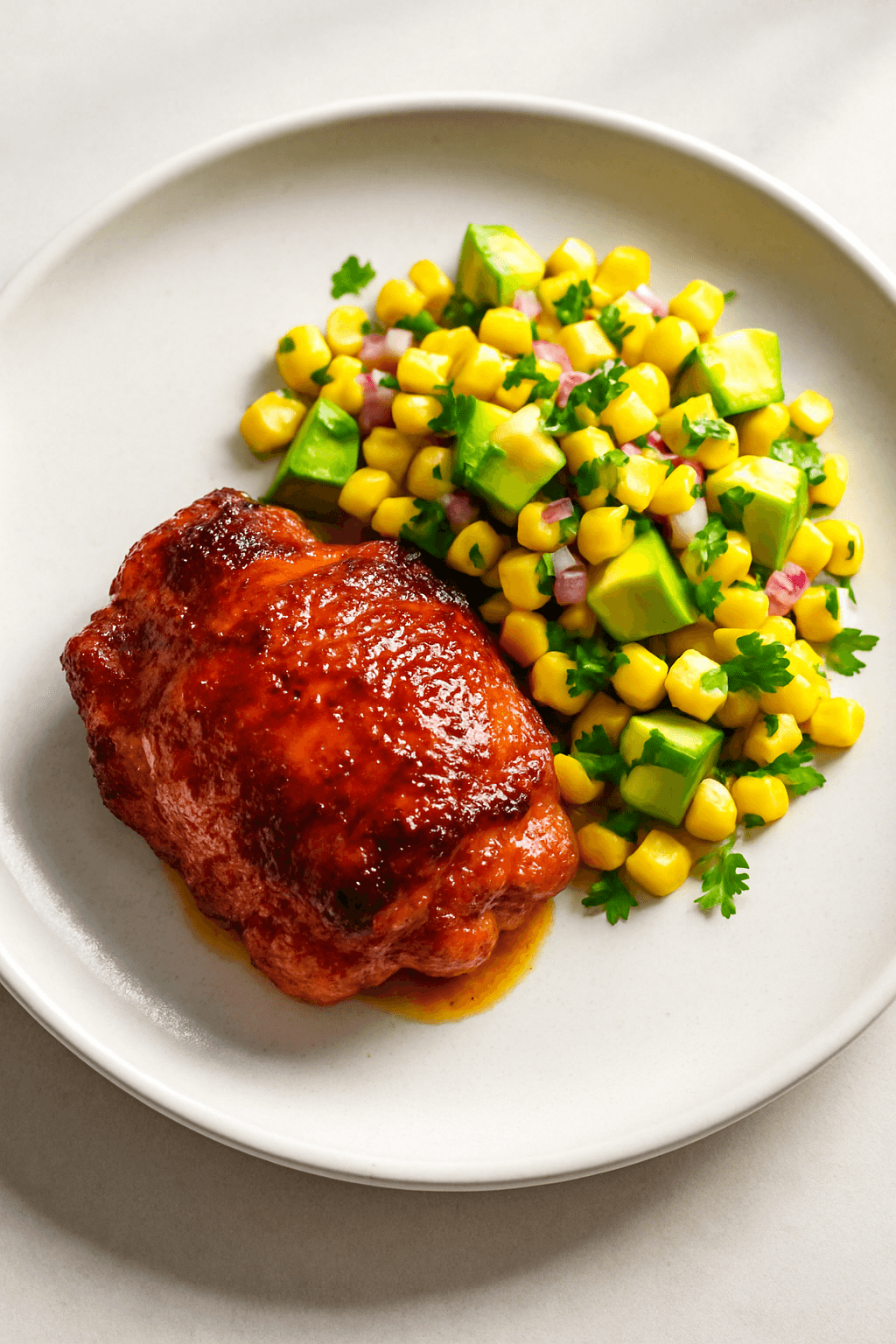 Crispy Maple-Chipotle Chicken with Sweet Corn and Avocado Salsa