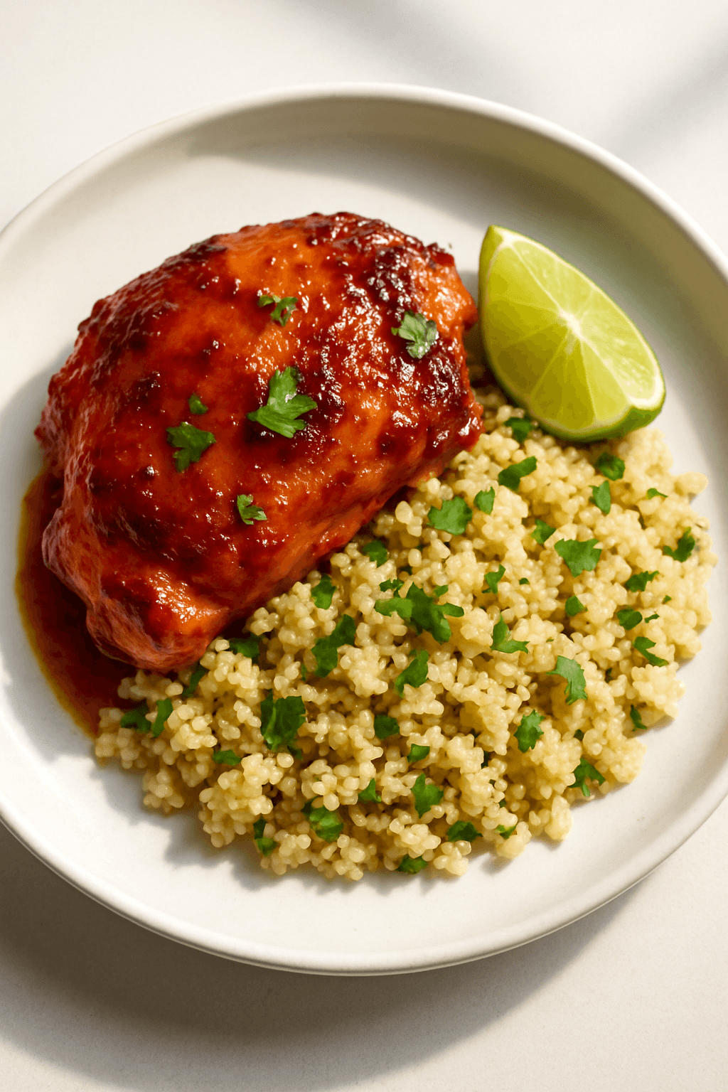 Savory Maple-Sriracha Glazed Baked Chicken with Ginger-Lime Quinoa