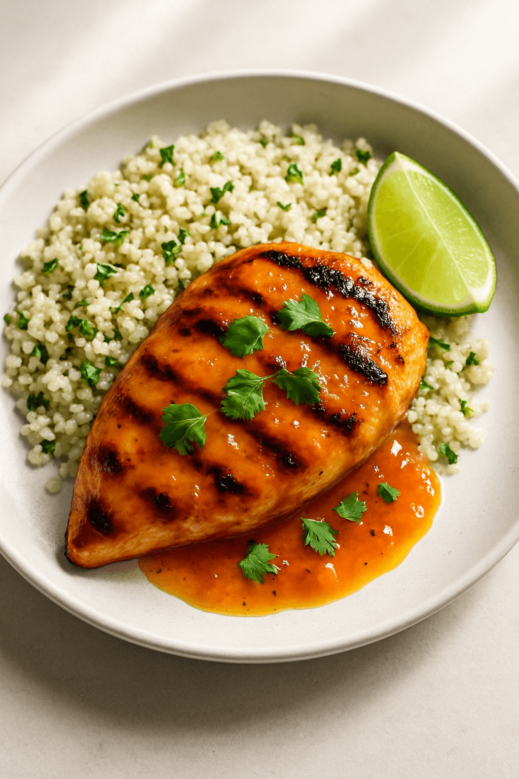 Grilled Chicken with Mango-Habanero Glaze and Coconut-Lime Quinoa
