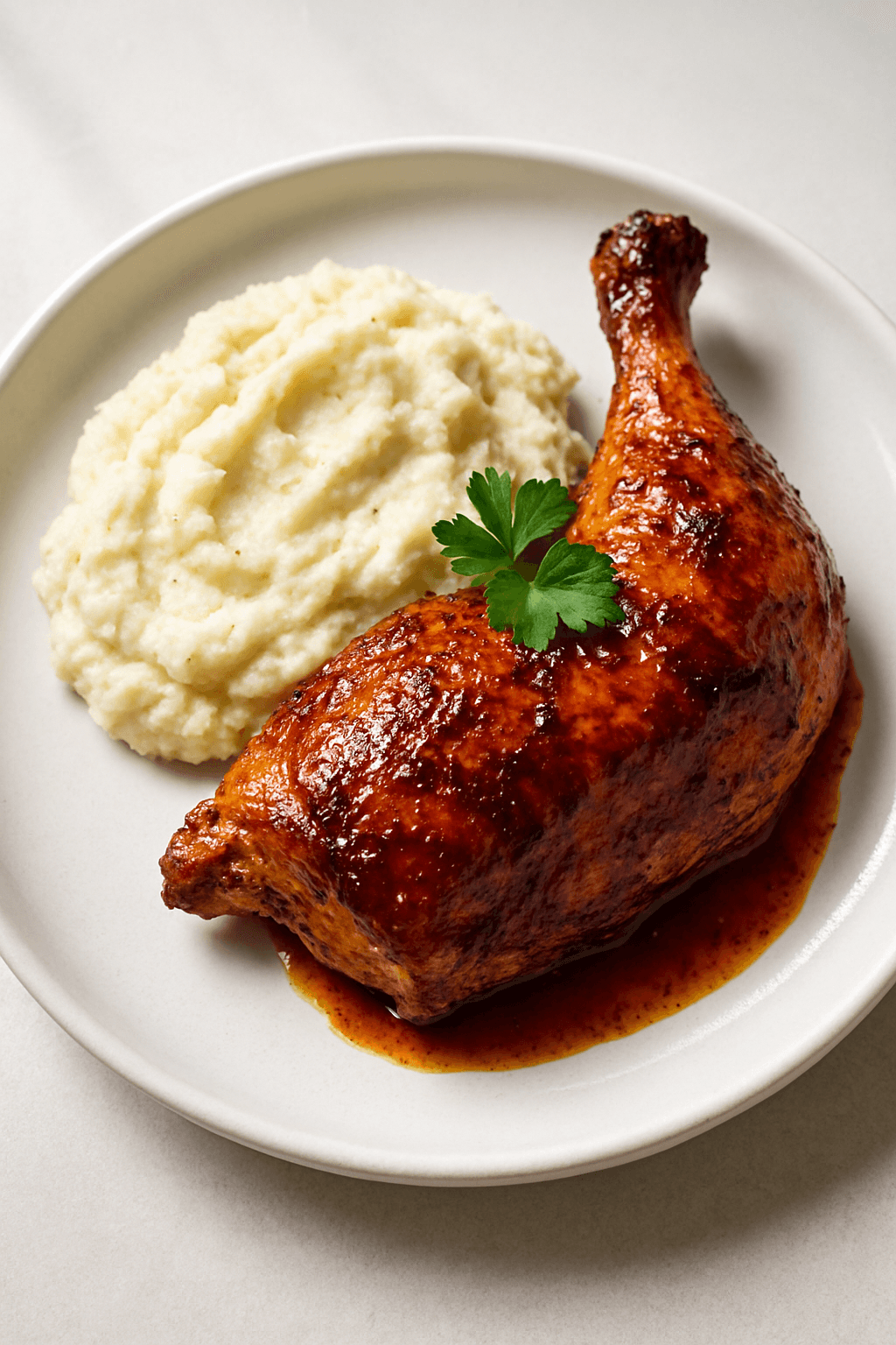 Savory Rotisserie Chicken with Maple-Balsamic Glaze and Roasted Garlic Mashed Cauliflower