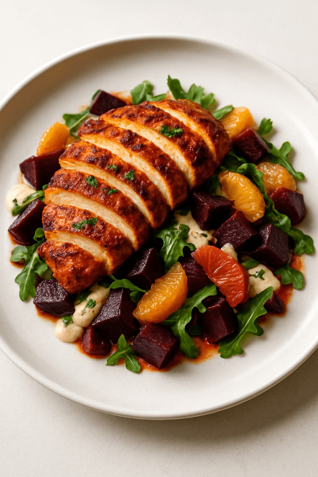 Crispy Harissa Chicken with Roasted Beet and Citrus Salad