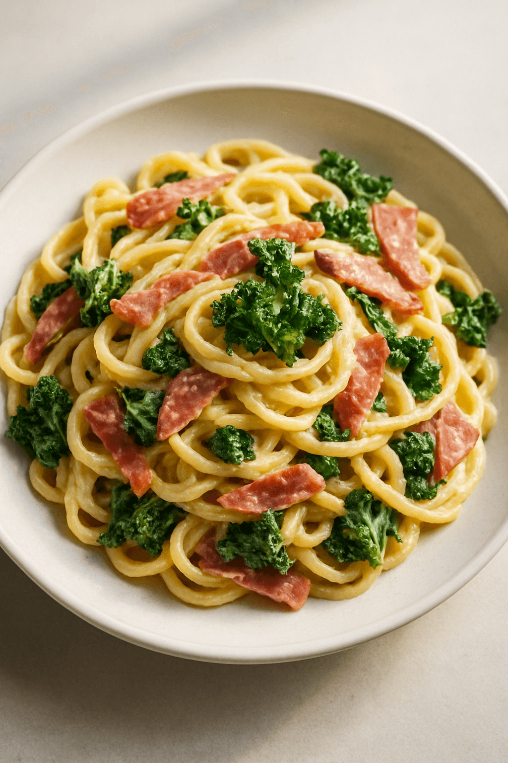 Creamy Salami and Kale Pasta