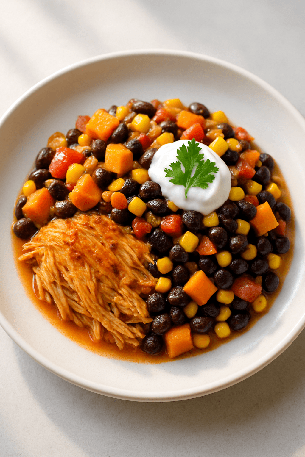 Crock Pot Fiesta Chicken with Sweet Potato and Black Bean Salsa