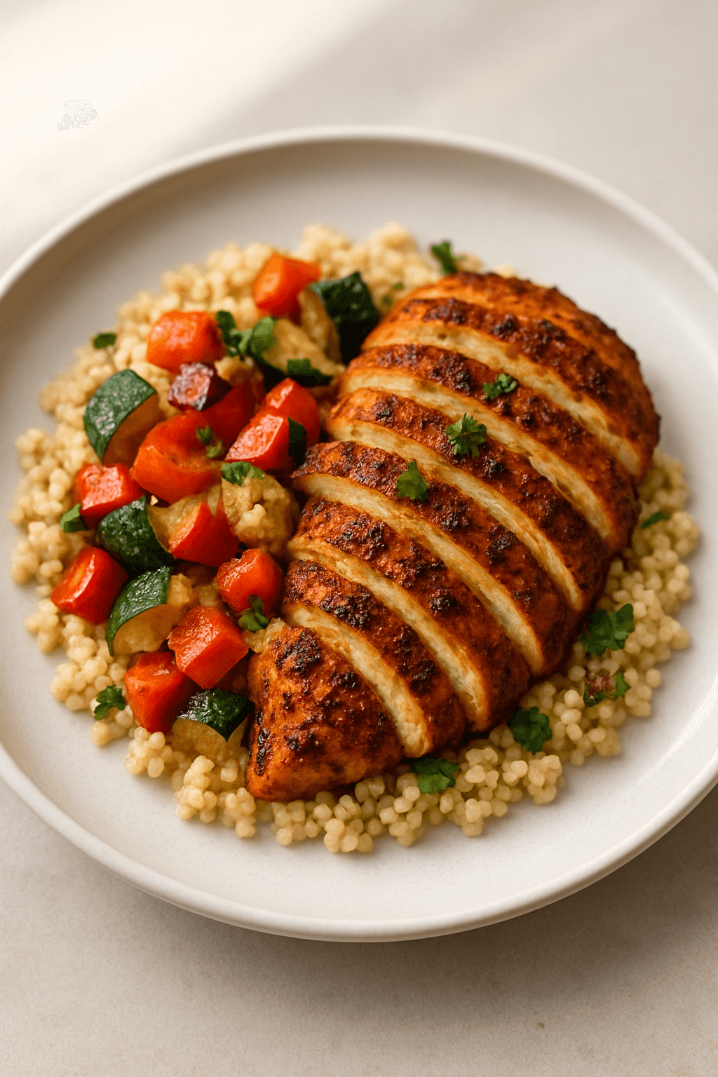 Mediterranean Spiced Chicken with Roasted Vegetable Couscous