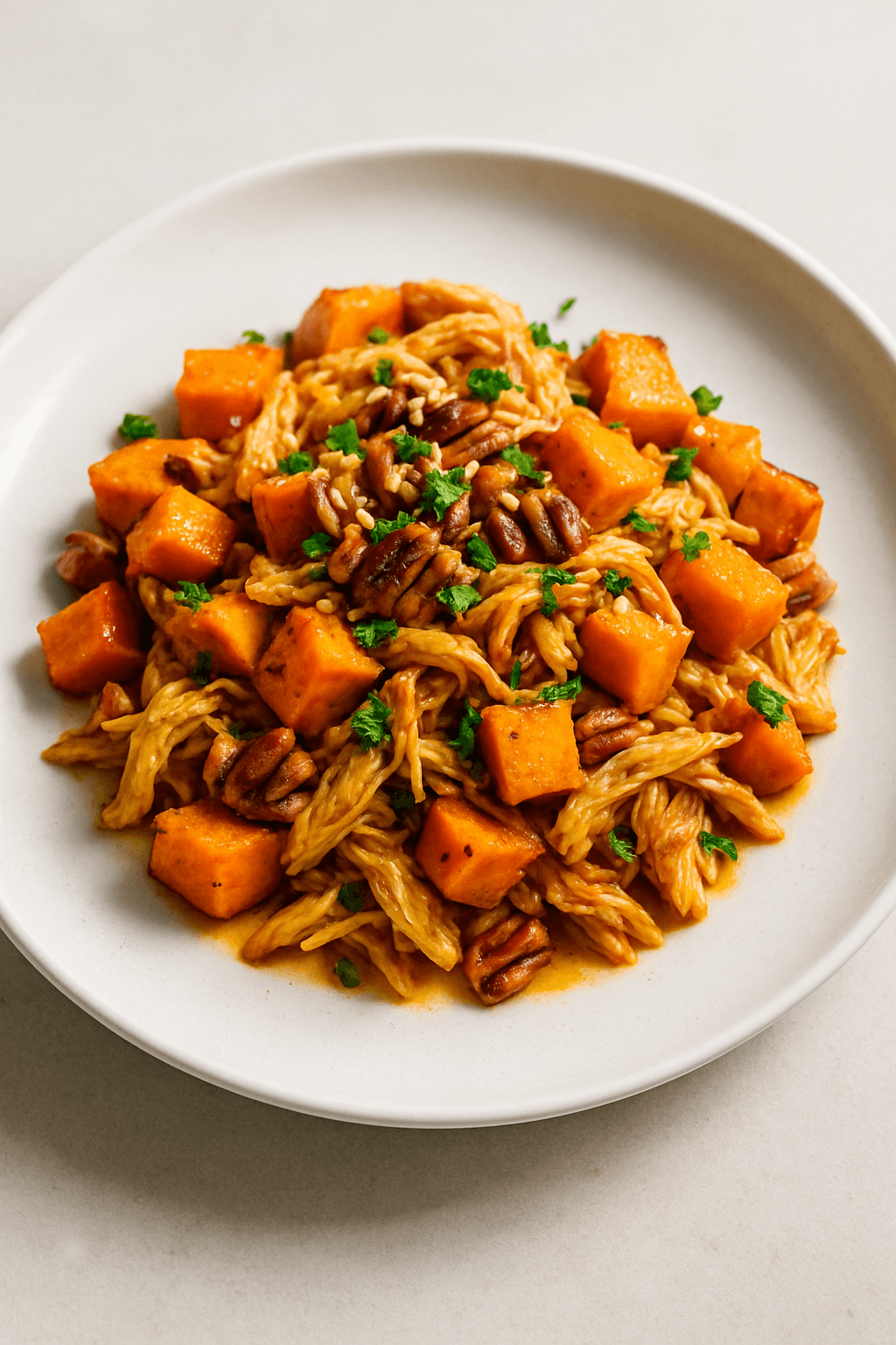 Savory Shredded Chicken with Sweet Potato and Maple-Orange Glaze