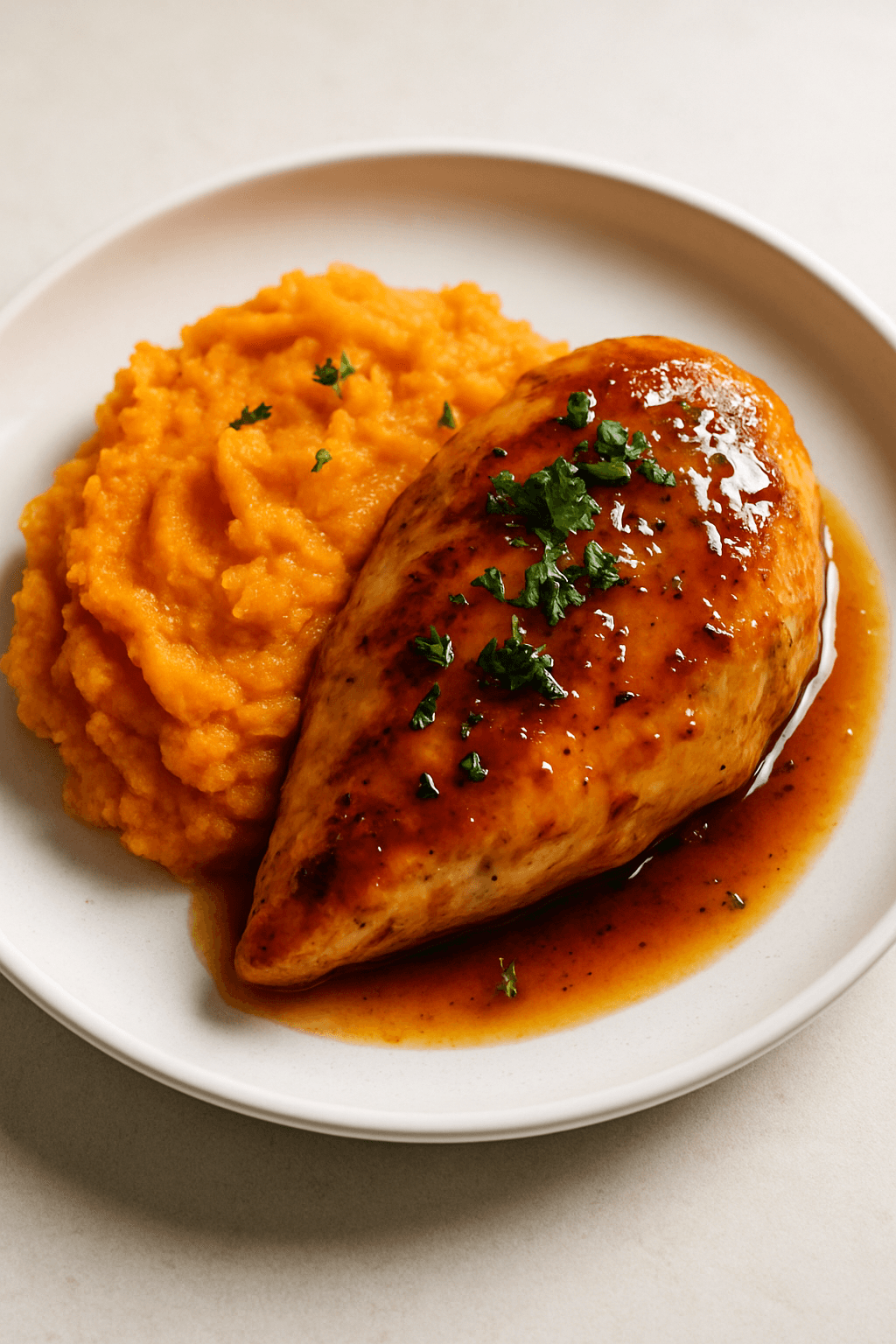 Savory Maple-Mustard Glazed Chicken with Sweet Potato Mash