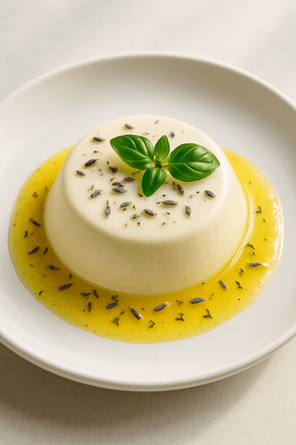 Lavender Honey Panna Cotta with Lemon Basil Drizzle