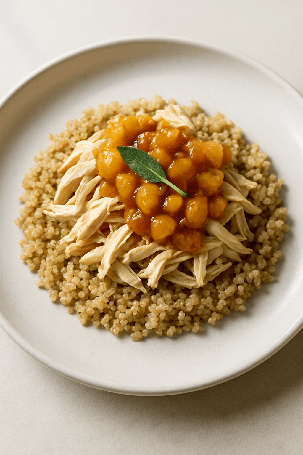 Autumn Harvest Shredded Chicken with Maple-Apple Chutney and Sage-Infused Quinoa