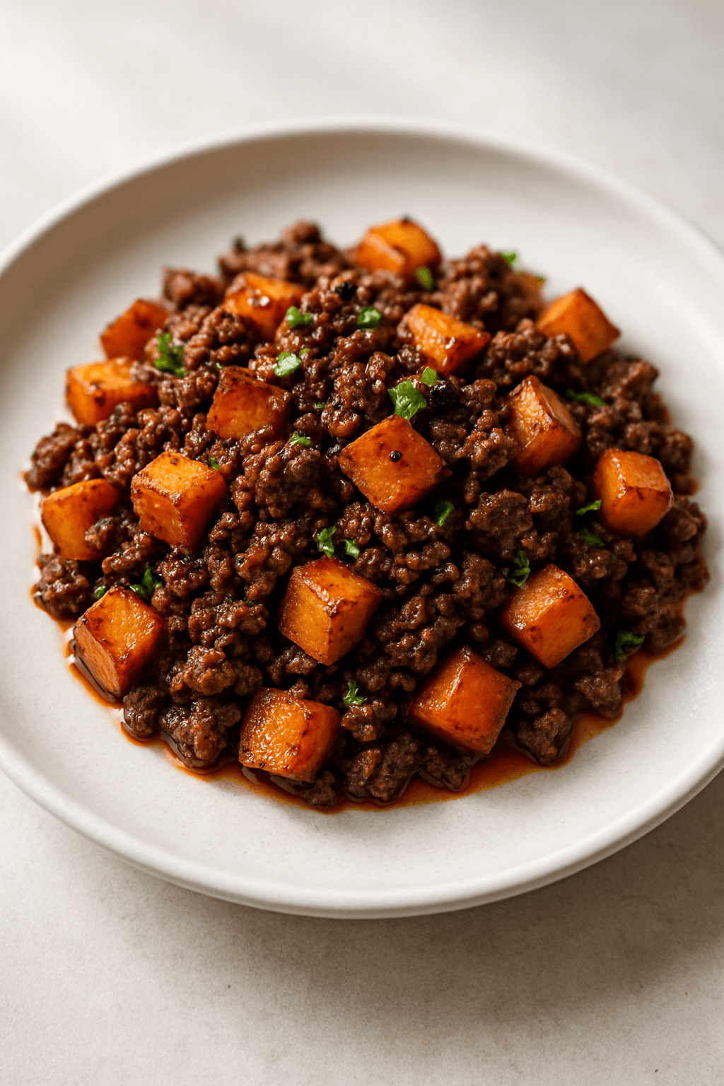 Savory Beef and Sweet Potato Hash with Maple-Balsamic Glaze