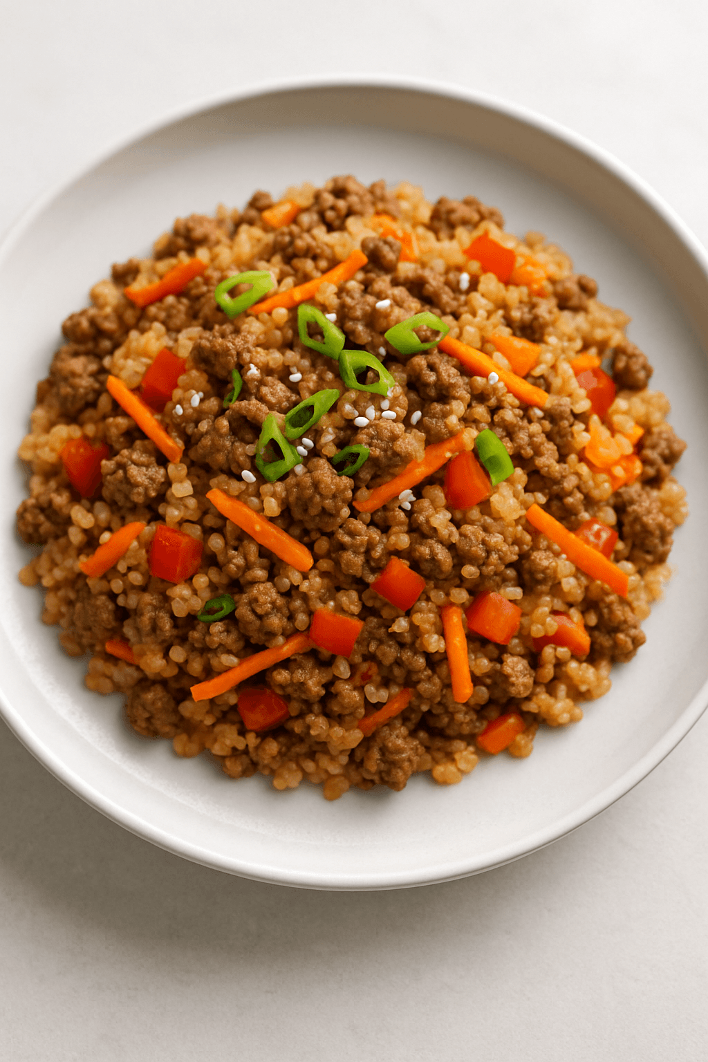 Savory Ground Beef and Cauliflower Rice Stir-Fry with Ginger-Sesame Sauce