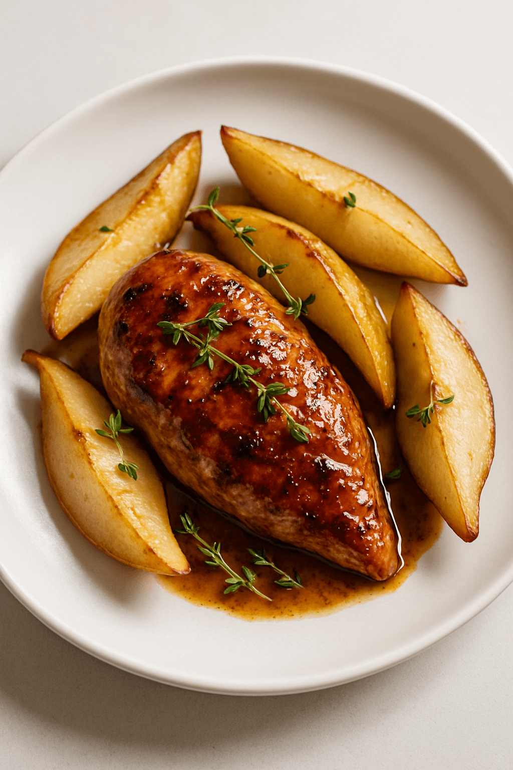 Savory Maple-Balsamic Glazed Chicken with Roasted Pears and Thyme