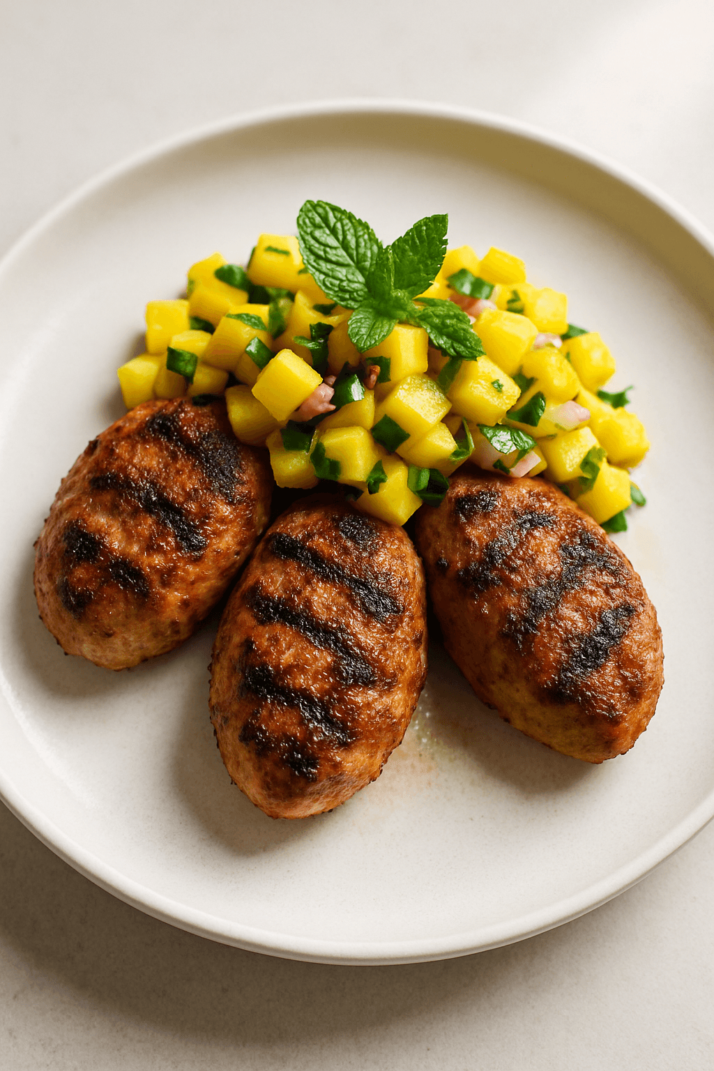 Spicy Mediterranean Chicken Kofta with Mango Mint Salsa