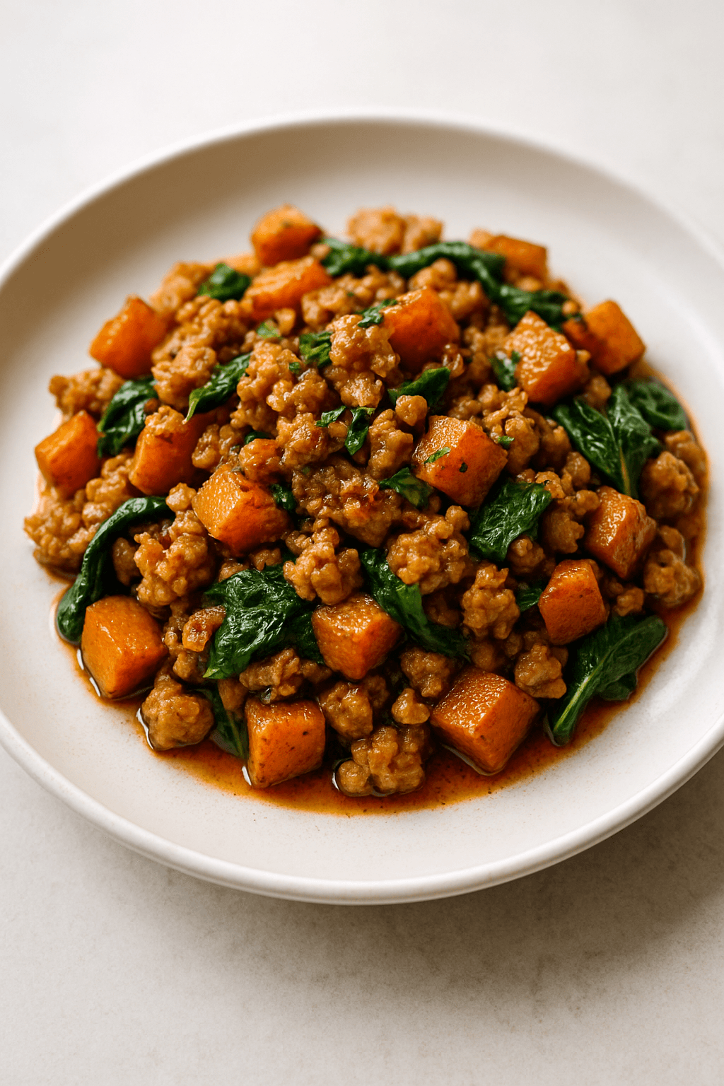 Ground Chicken and Sweet Potato Skillet with Maple-Cinnamon Glaze