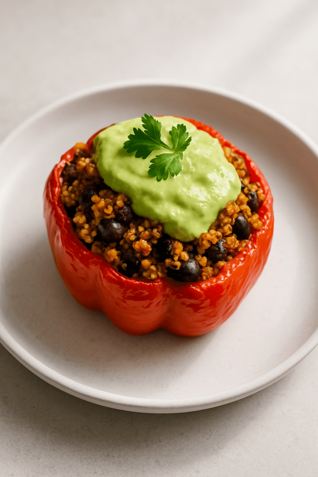 Savory Ground Chicken Stuffed Bell Peppers with Quinoa and Avocado Cream