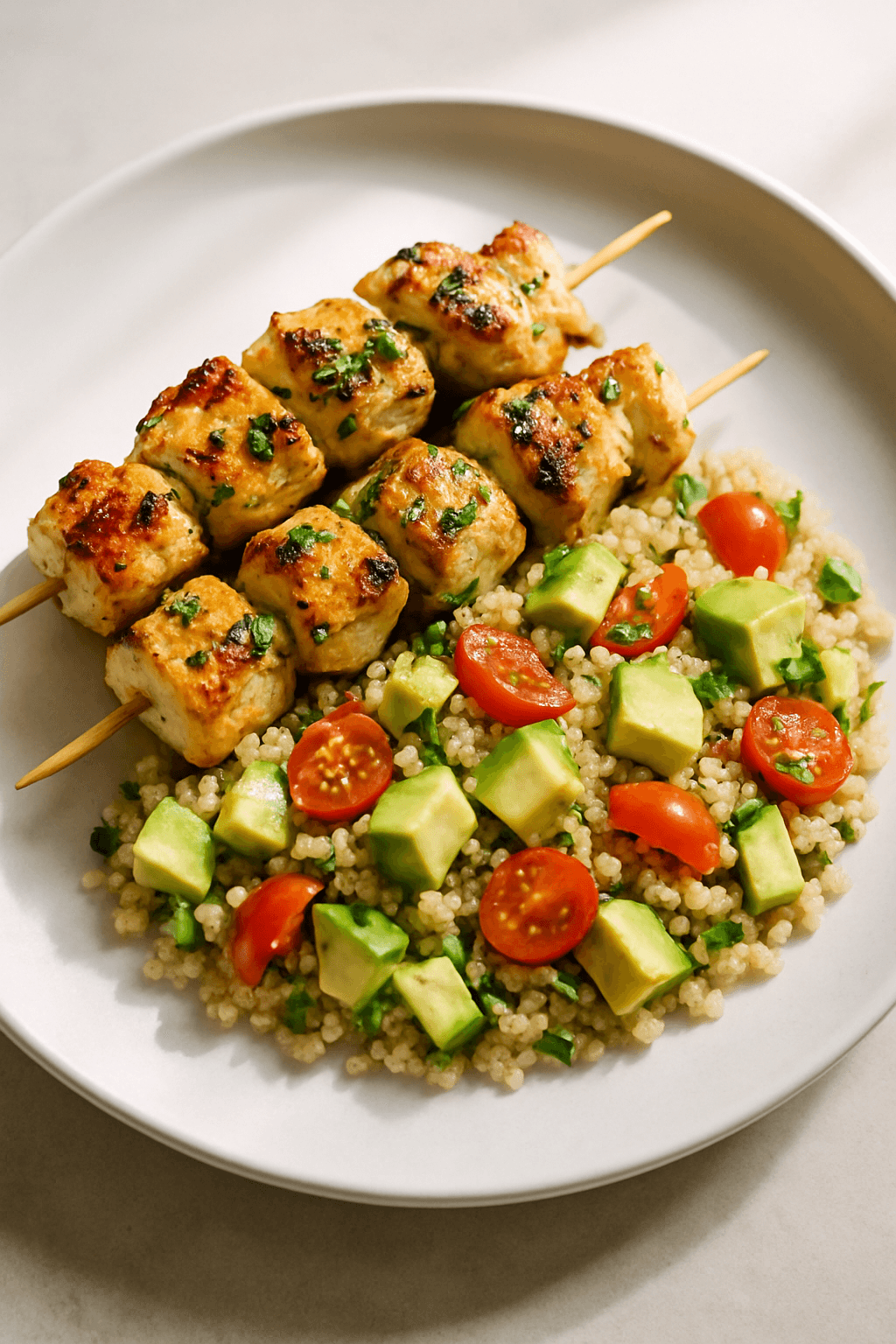 Zesty Citrus Herb Chicken Skewers with Avocado Quinoa Salad