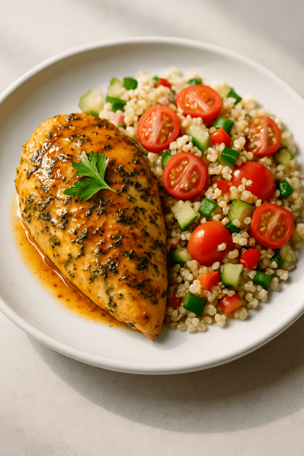 Zesty Herb-Infused Baked Chicken with Citrus Glaze and Quinoa Salad