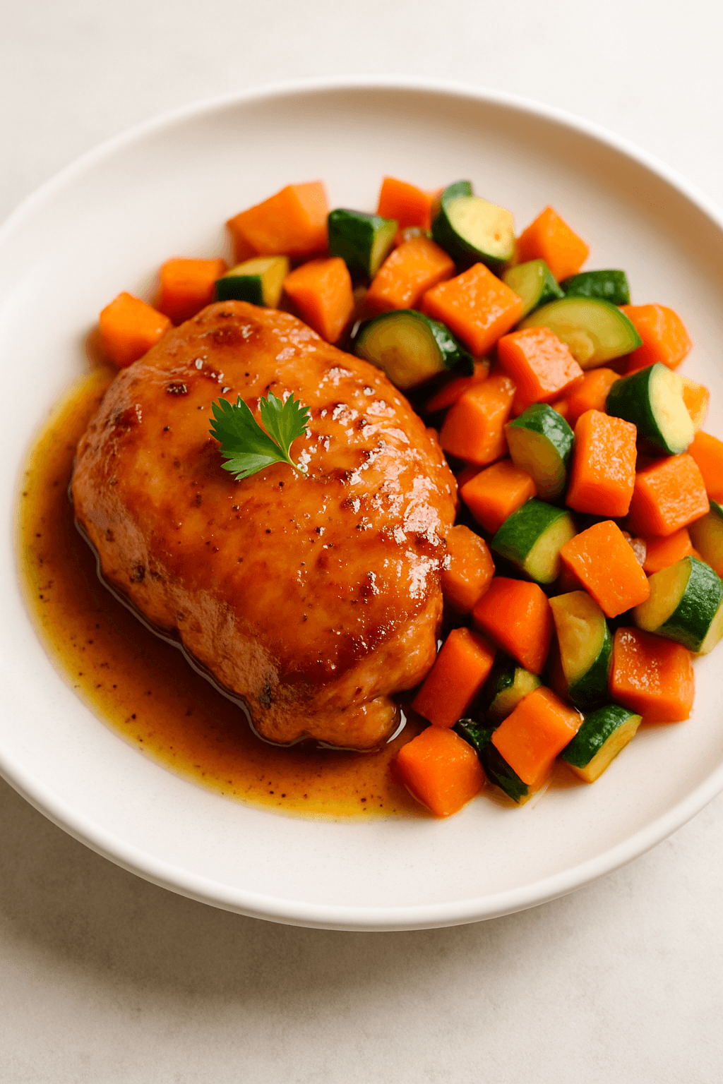 Instant Pot Chicken with Sweet and Savory Maple-Orange Glaze and Rainbow Veggie Medley