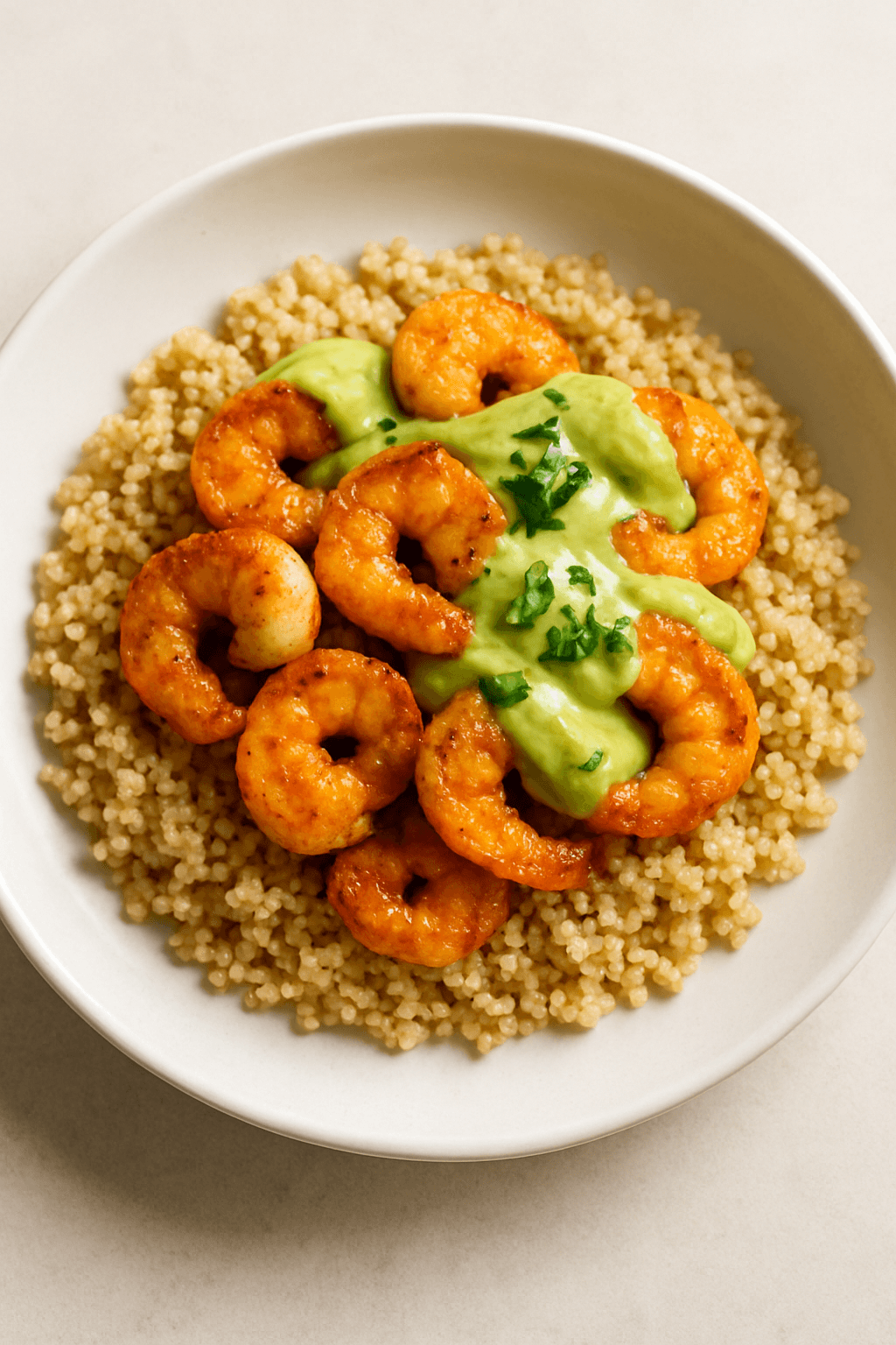 Crispy Shrimp & Quinoa Bowl with Spicy Avocado Dressing