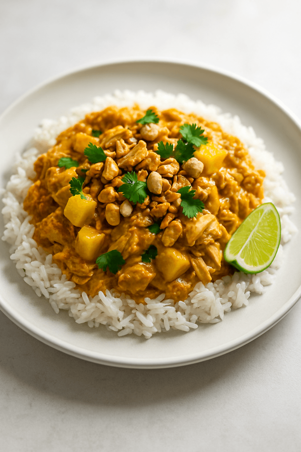 Coconut Curry Pineapple Chicken with Cashew Crunch