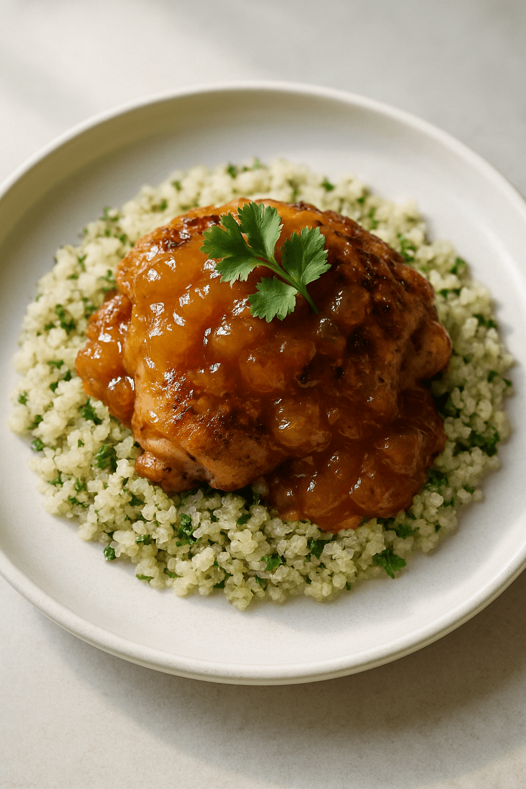 Instant Pot Chicken with Moroccan-Spiced Apricot Chutney and Cilantro-Lime Quinoa