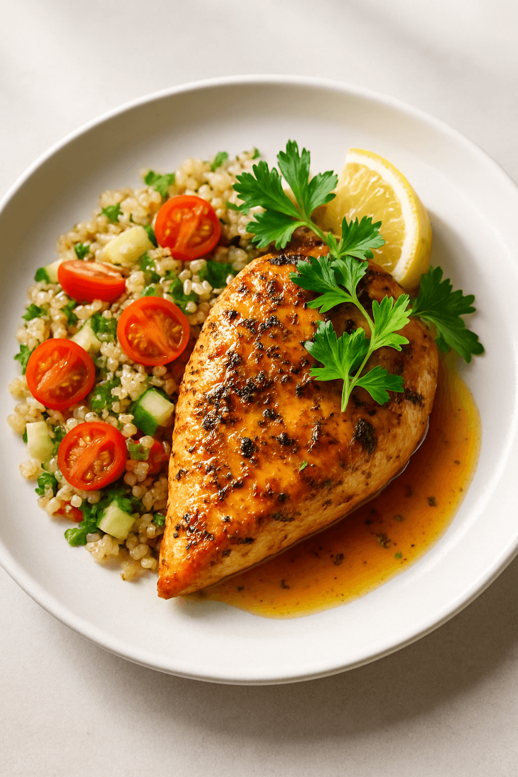 Crispy Herb-Infused Chicken with Citrus Glaze and Quinoa Salad