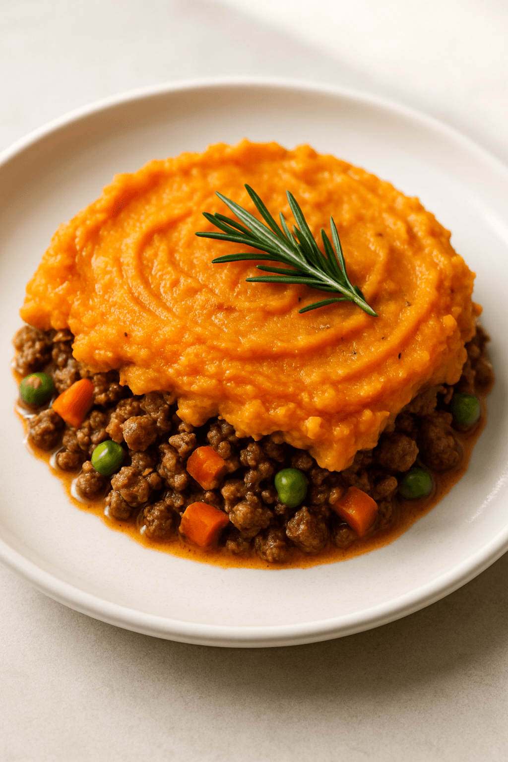 Savory Ground Beef and Sweet Potato Shepherd's Pie with Rosemary Infusion