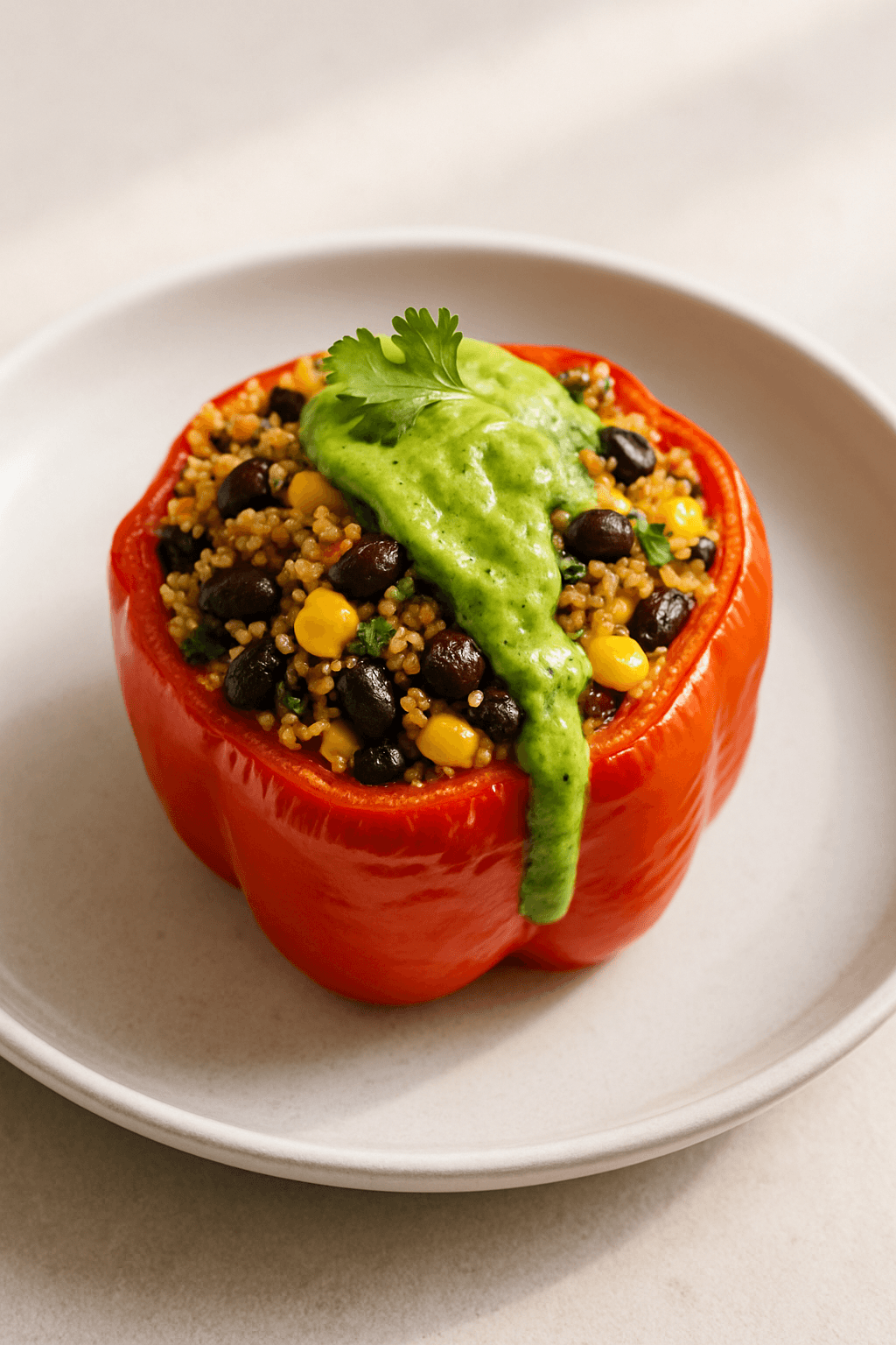 Zesty Quinoa-Stuffed Bell Peppers with Avocado-Cilantro Drizzle