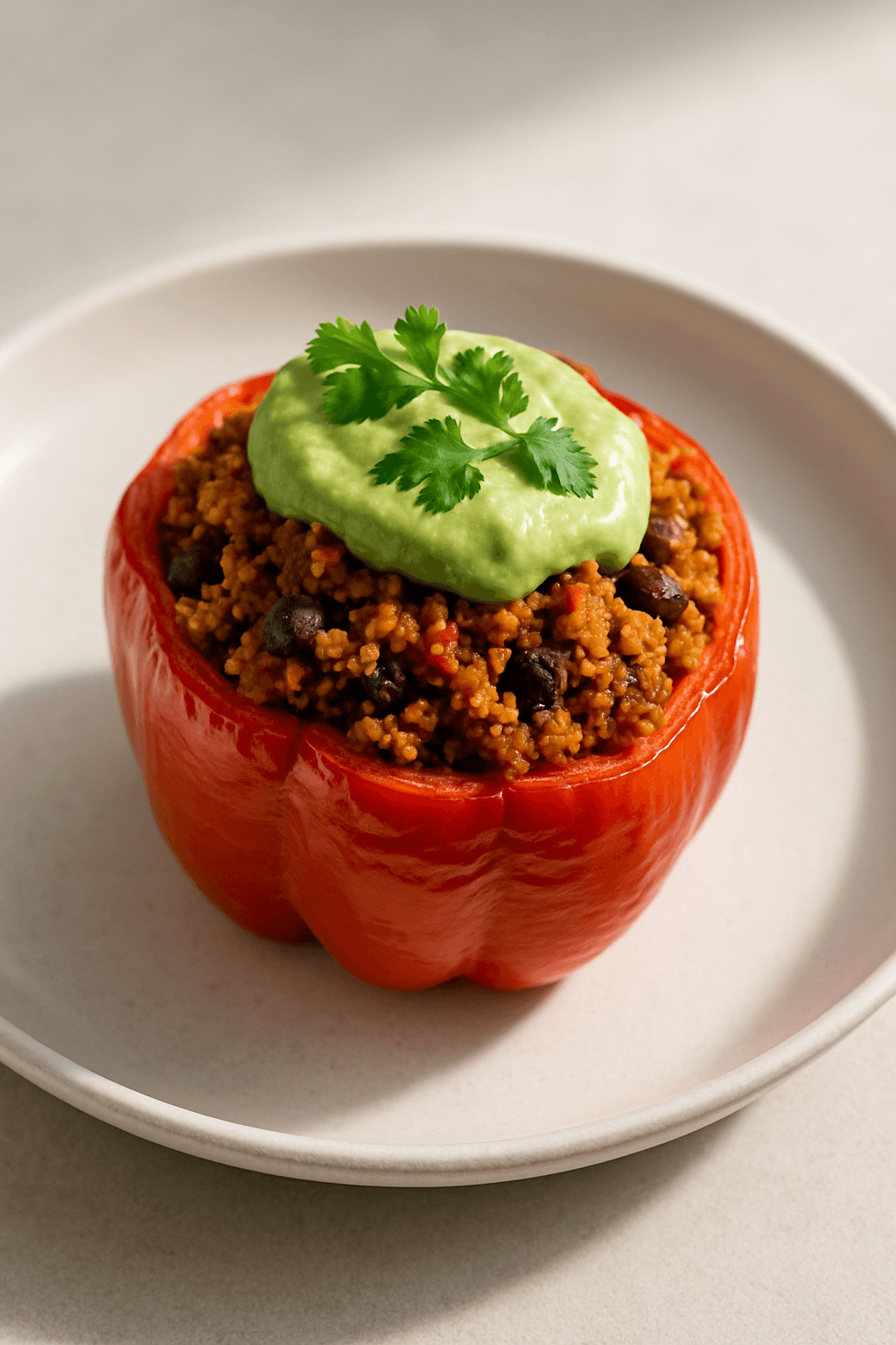 Savory Ground Chicken Stuffed Bell Peppers with Quinoa and Avocado Cream