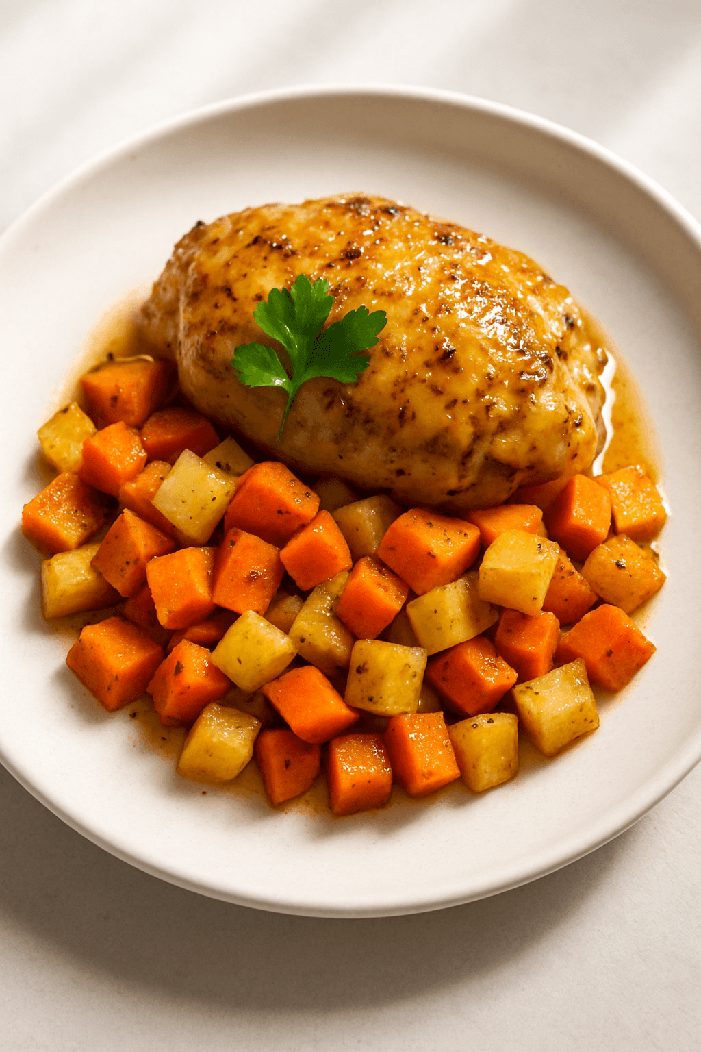 Crock Pot Savory Maple Mustard Chicken with Root Vegetable Medley