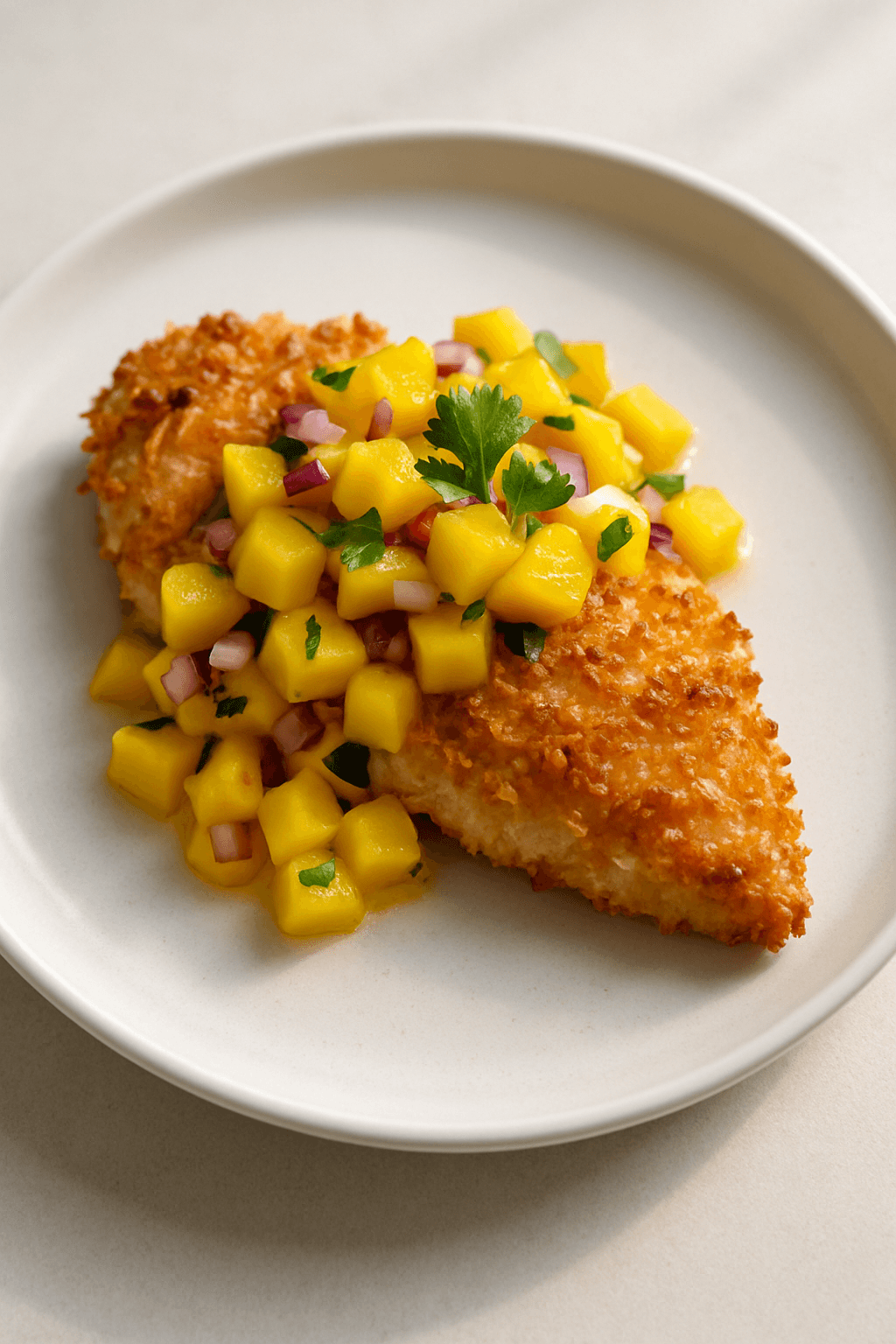 Crispy Coconut-Lime Chicken with Mango Salsa