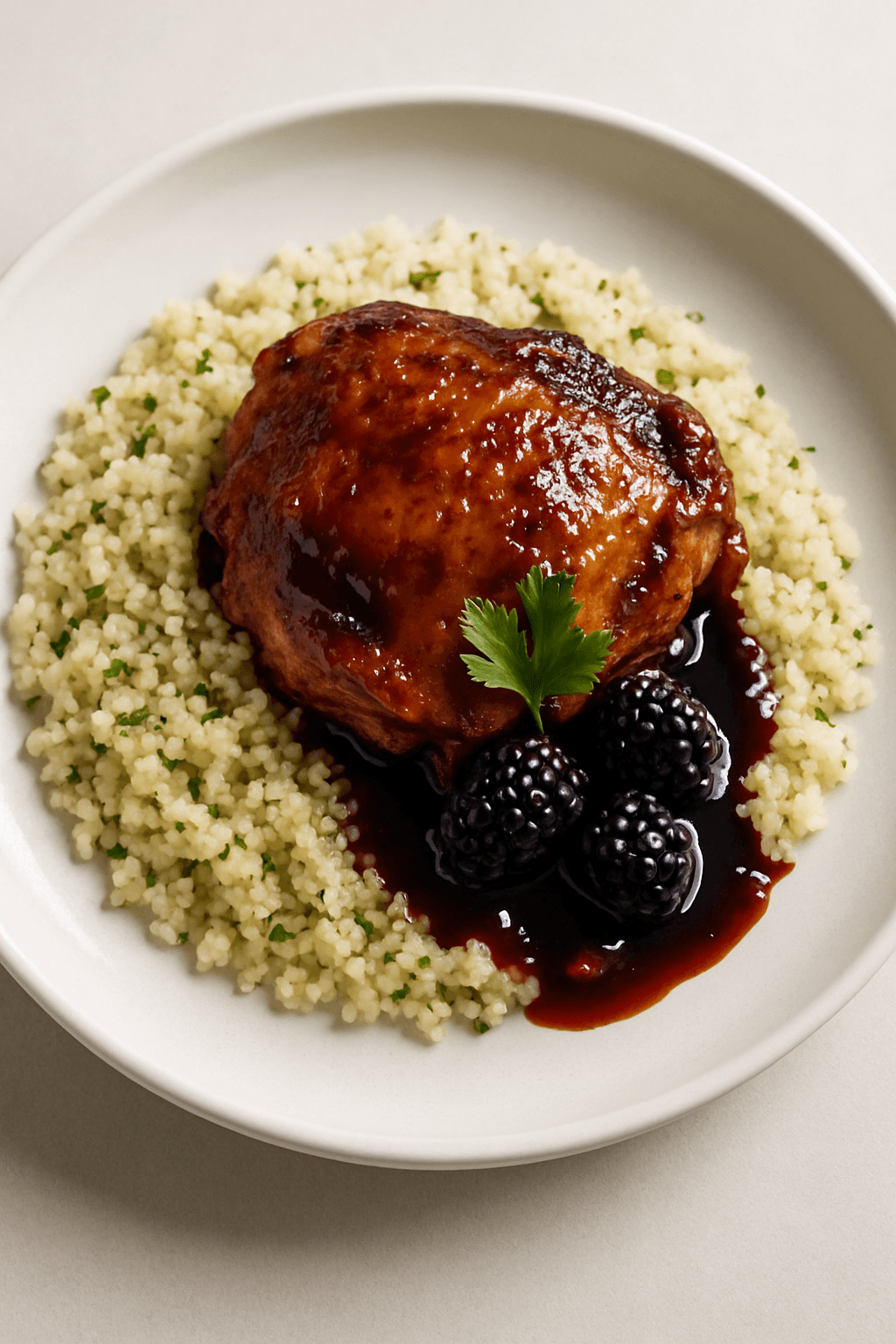 Instant Pot Chicken with Blackberry-Balsamic Reduction and Herbed Couscous