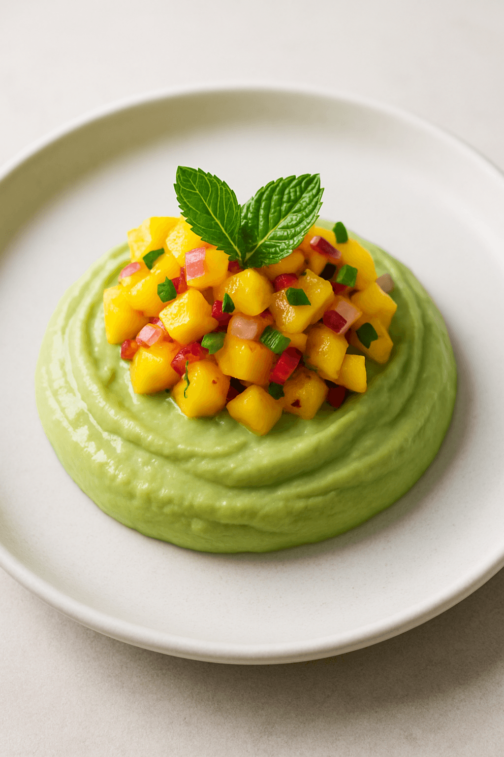 Coconut-Lime Avocado Mousse with Spicy Mango Salsa