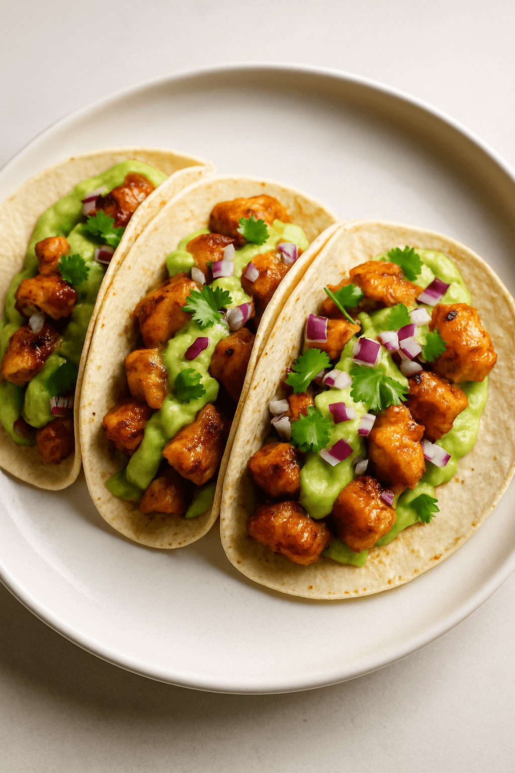 Spicy Honey-Lime Chicken Tacos with Avocado Crema