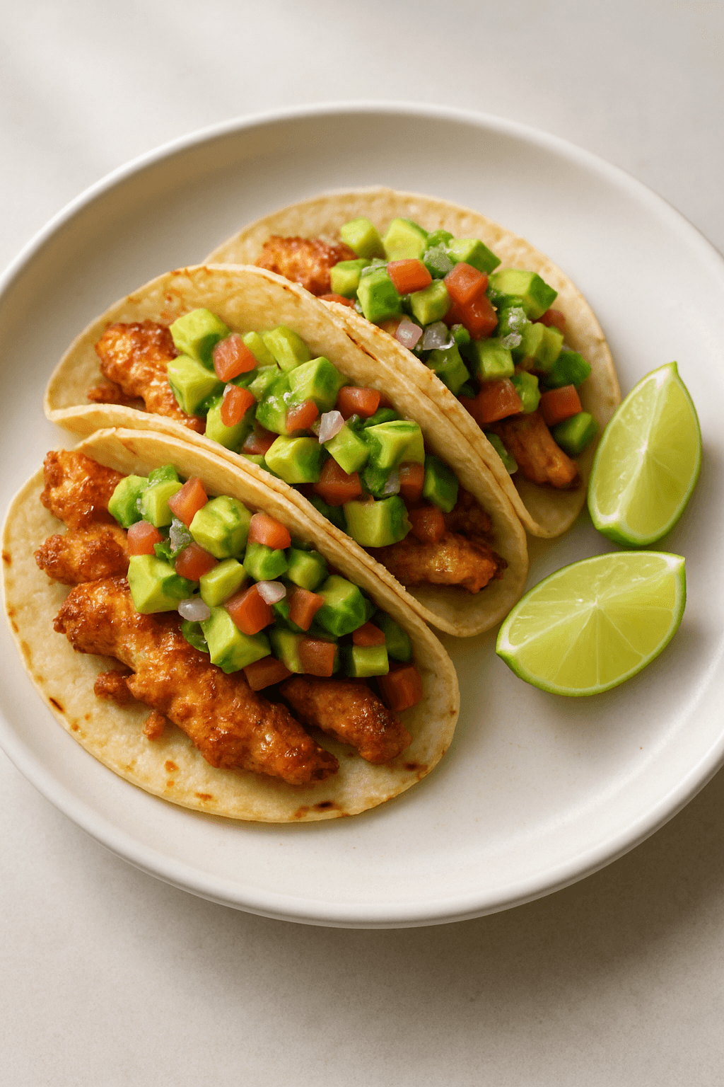 Crispy Honey-Lime Chicken Tacos with Avocado Salsa
