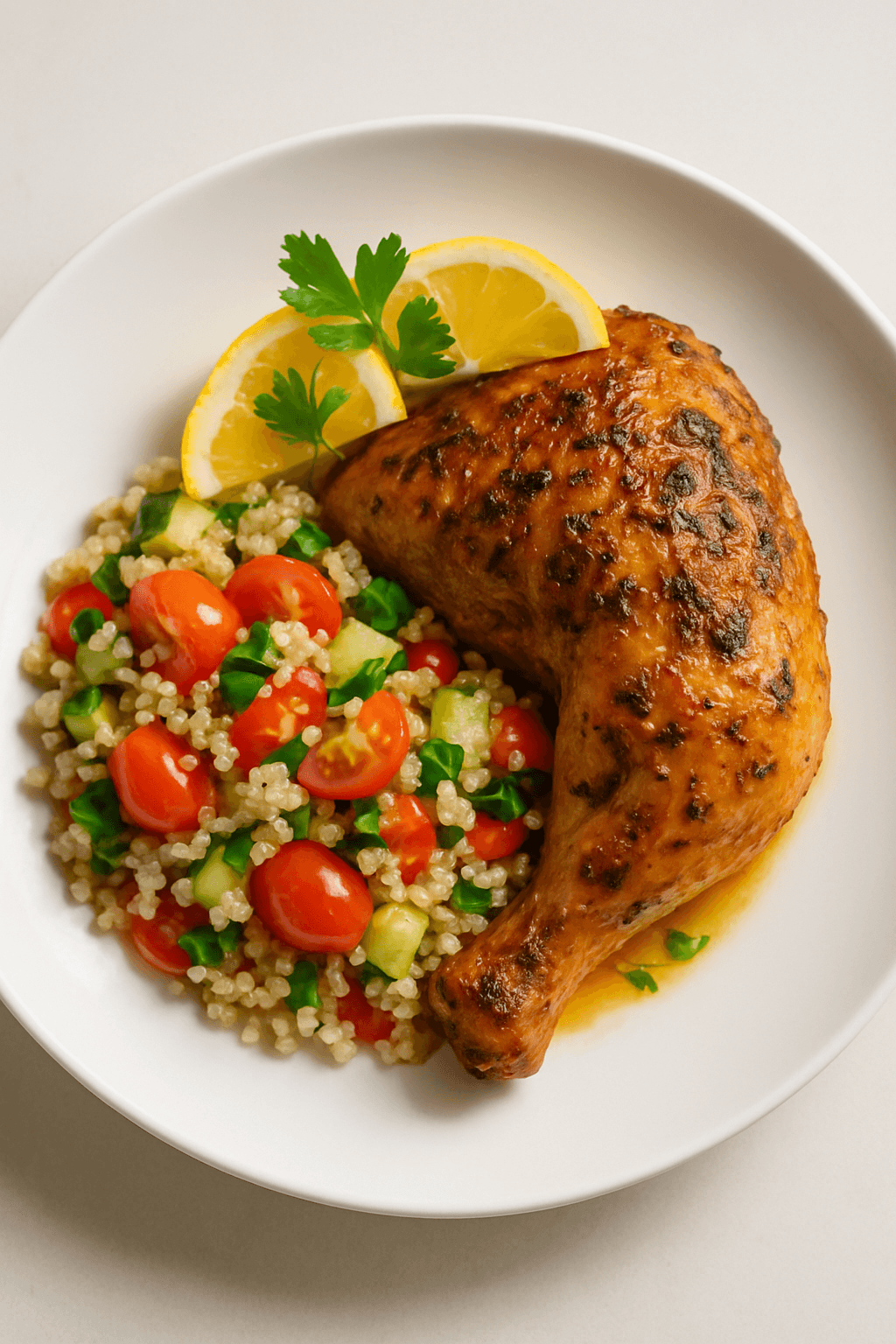 Crispy Herb-Infused Rotisserie Chicken with Citrus Glaze and Quinoa Salad