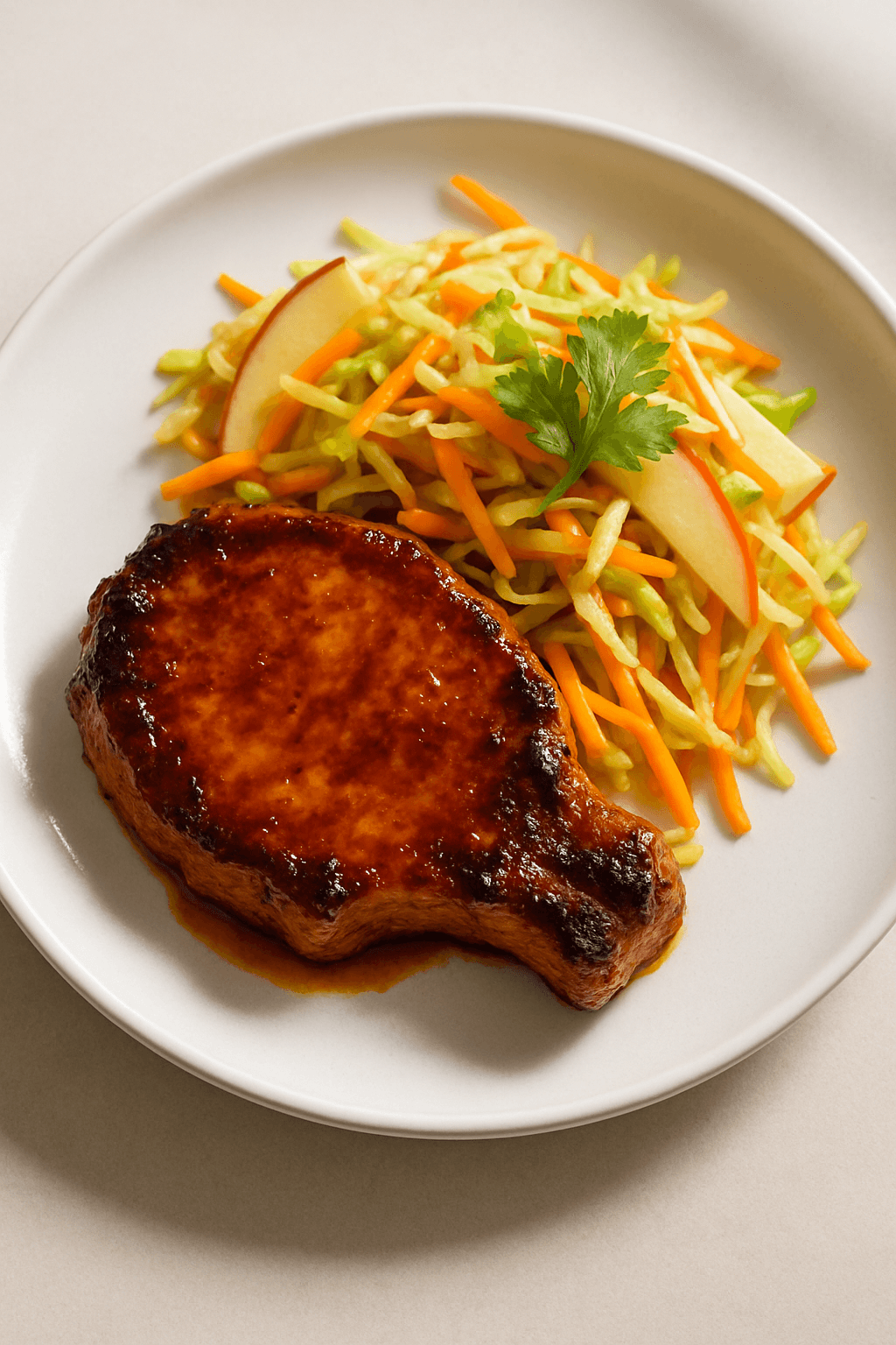 Maple-Bourbon Glazed Pork Chops with Spicy Apple Slaw