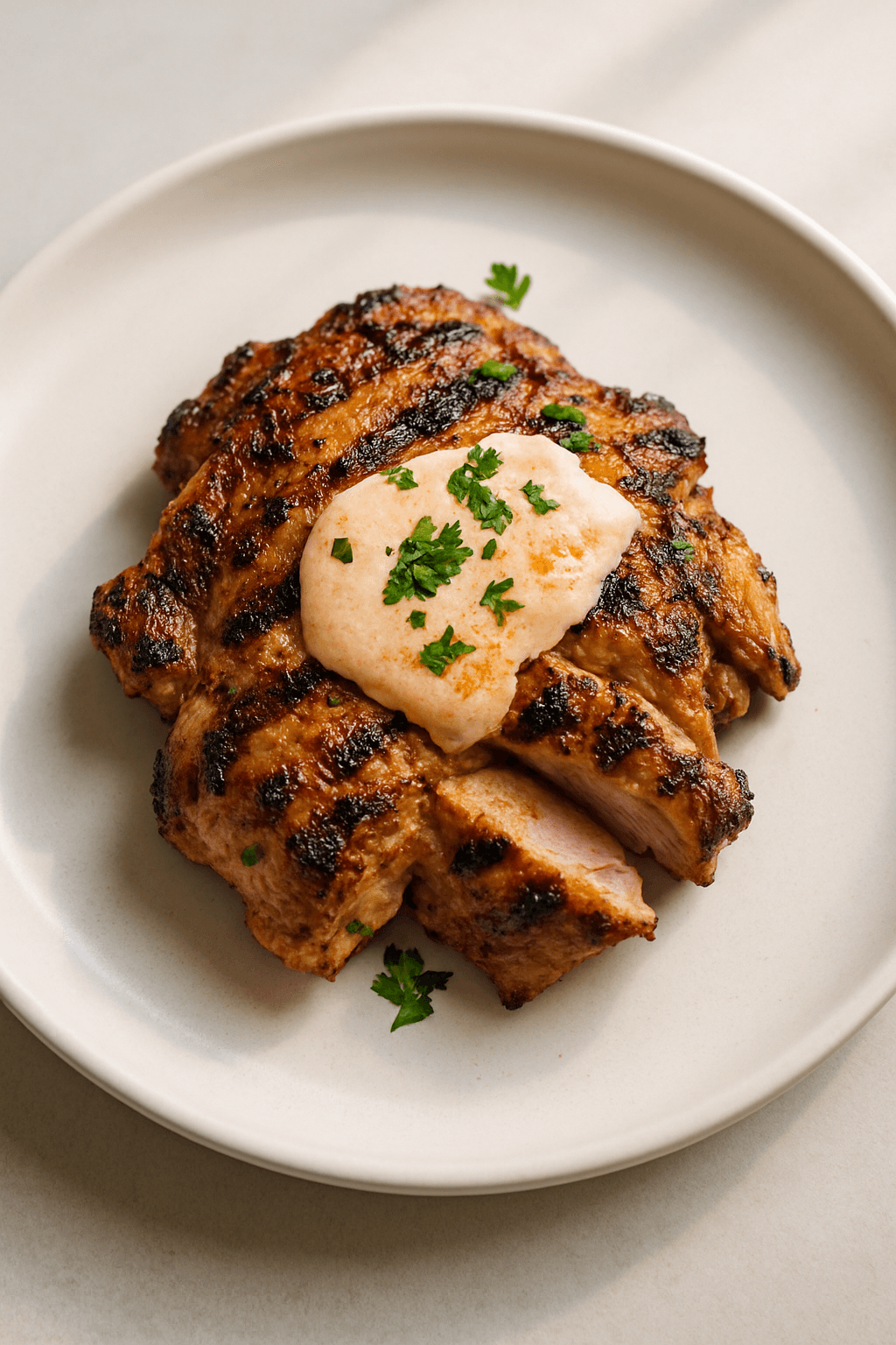 Savory Citrus-Herb Chicken with Spicy Garlic Yogurt Sauce