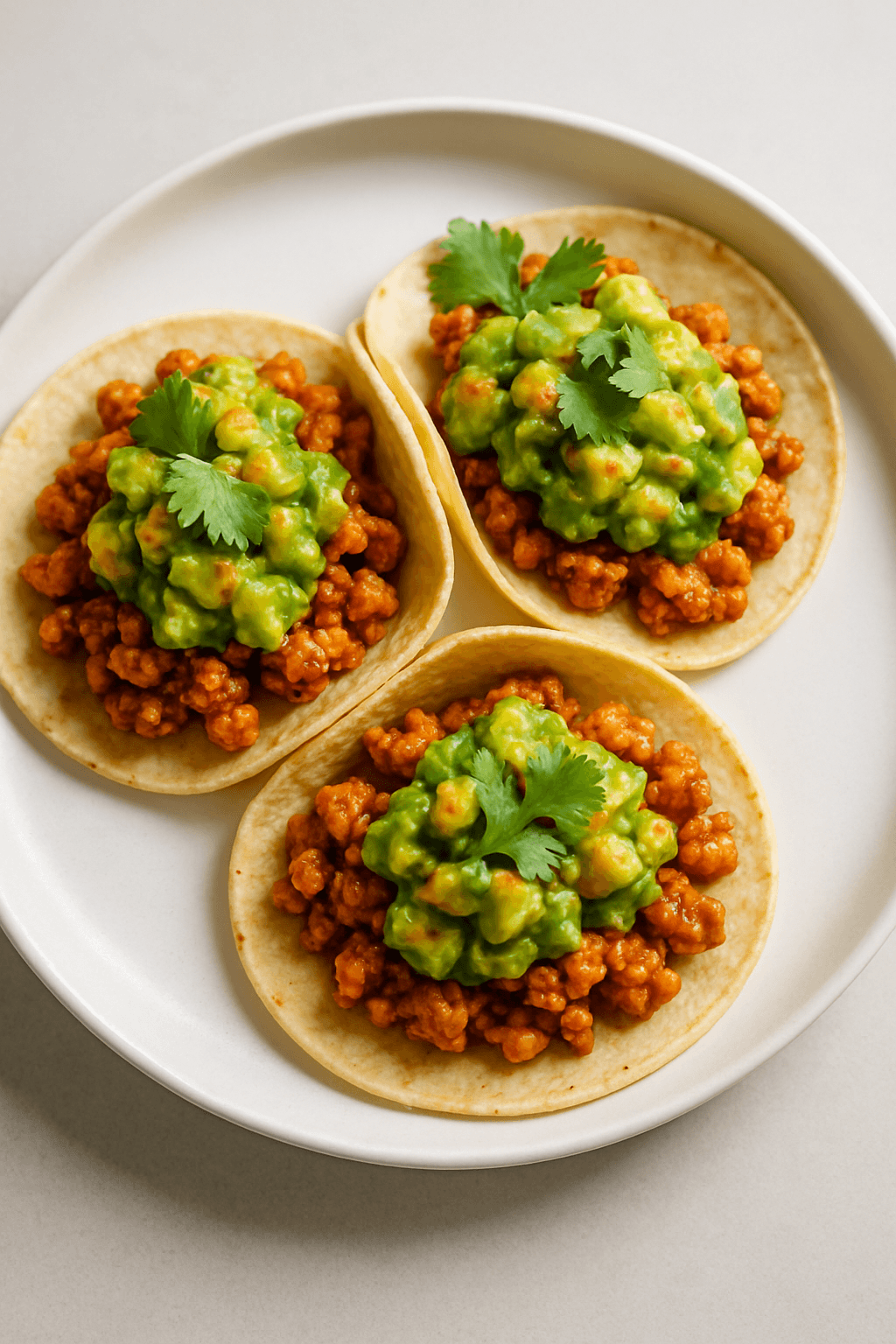 Spicy Korean-Mexican Fusion Ground Chicken Tacos with Avocado Kimchi