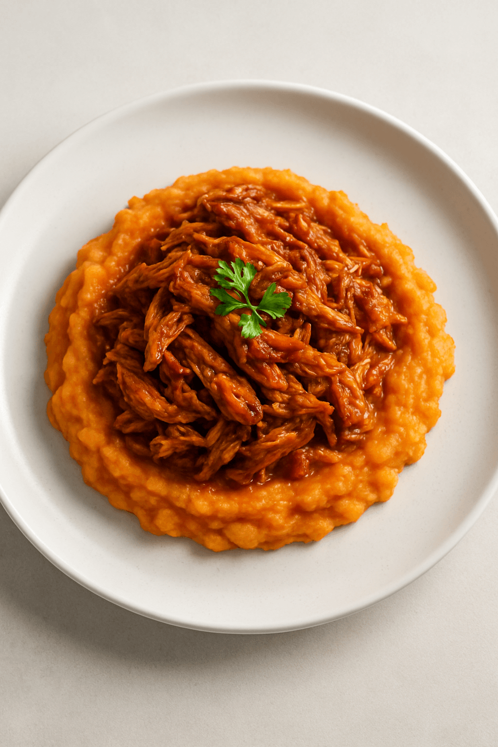 Savory Shredded Chicken with Smoky Paprika and Sweet Potato Mash