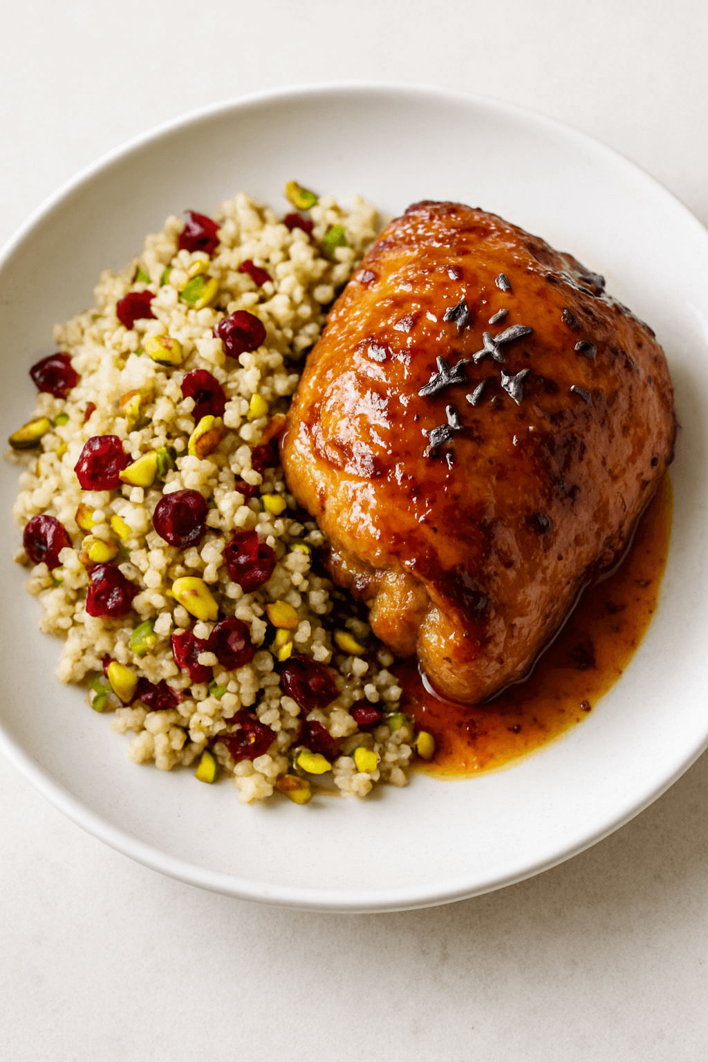 Lavender-Honey Glazed Baked Chicken with Pistachio-Cranberry Couscous