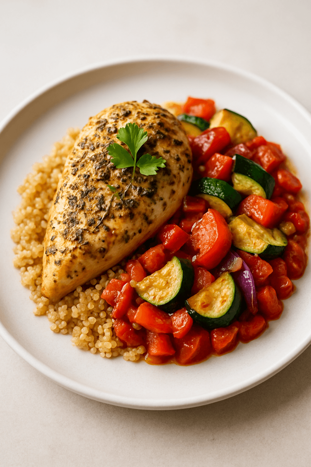 Mediterranean Herb-Infused Slow Cooker Chicken with Quinoa and Roasted Vegetables