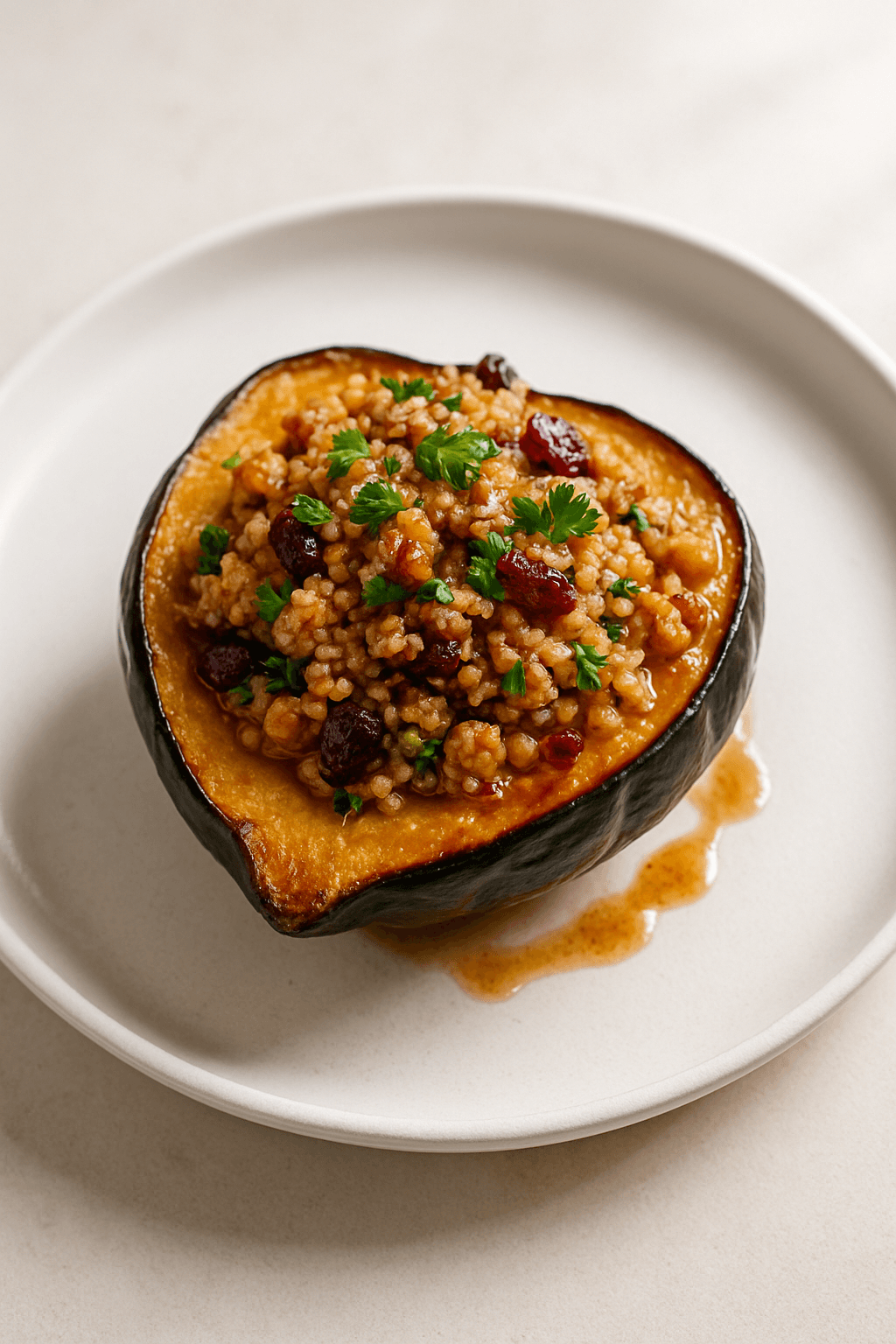 Savory Ground Chicken and Quinoa Stuffed Acorn Squash with Maple-Cinnamon Drizzle
