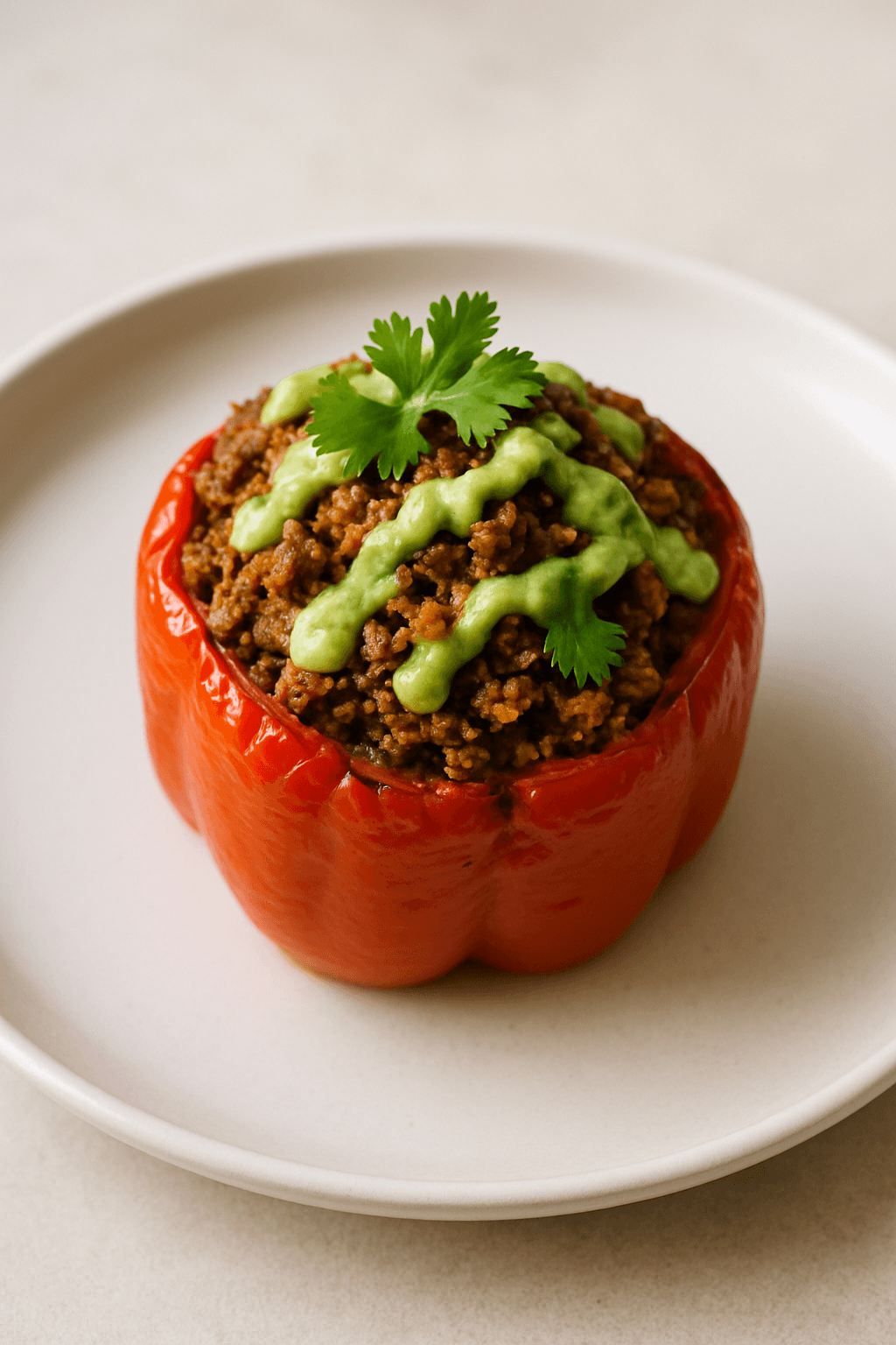 Savory Ground Beef and Quinoa Stuffed Bell Peppers with Avocado Lime Drizzle