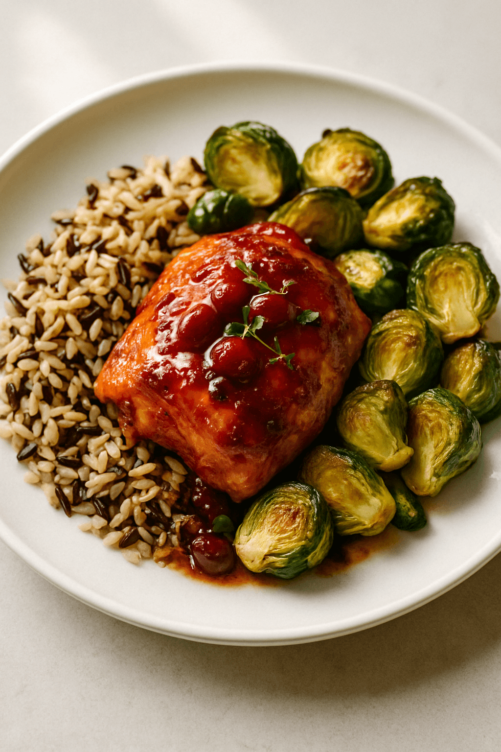 Autumn Harvest Chicken with Cranberry-Maple Glaze and Roasted Brussels Sprouts