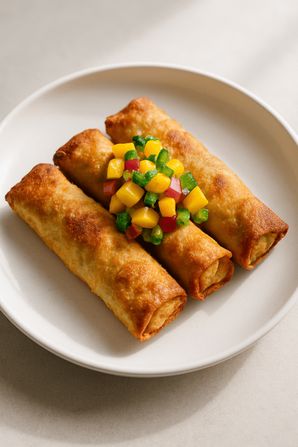 Crispy Air Fryer Avocado Egg Rolls with Spicy Mango Salsa