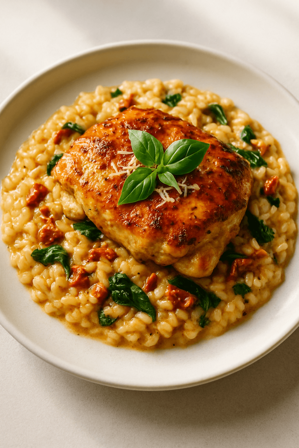 Instant Pot Chicken with Creamy Sun-Dried Tomato and Spinach Risotto