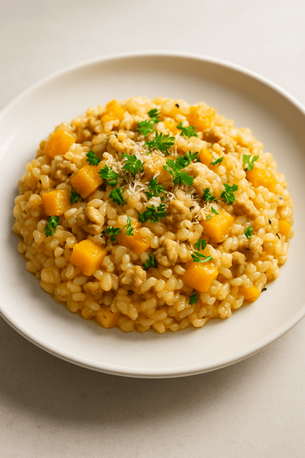 Savory Ground Chicken and Herb-Infused Butternut Squash Risotto